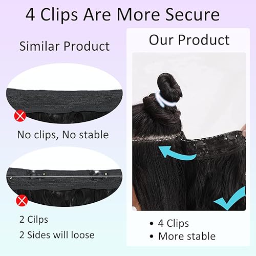 Miniatura 3 de Extensiones de cabello tipo halo con clips extensión de cabello con alambre invisible con diadema transparente de tamaño ajustable, 4 clips de