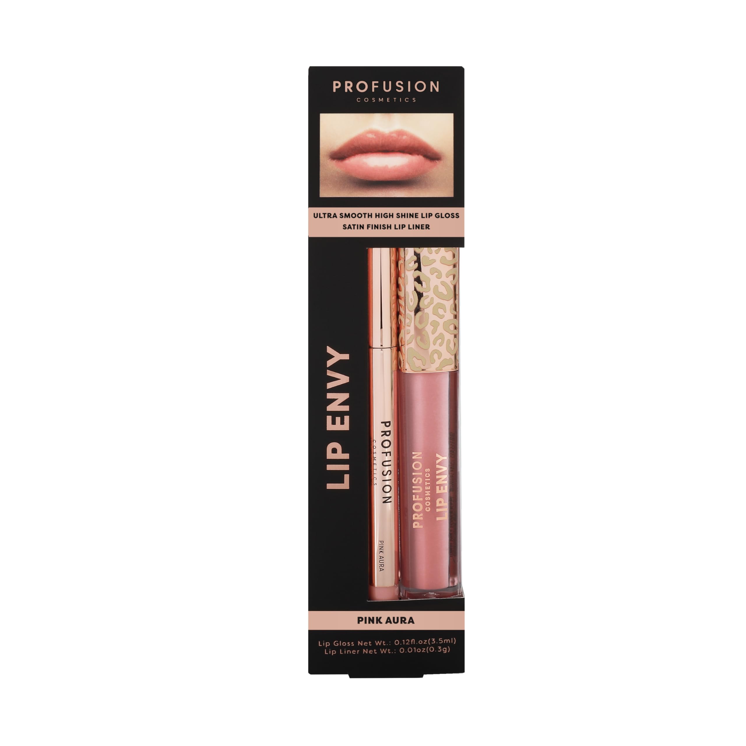 Profusion Cosmetics Lip Envy, Pink Aura Lip Gloss & Liner Set, Smooth Application, Rich Pigment, Lightweight Feel