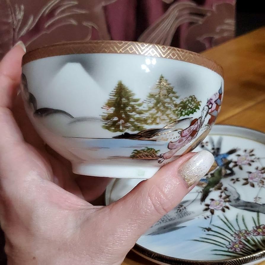 九谷焼　百田造　エッグシェルアンティーク　トリオ 九谷焼百田造エッグシェルアンティークトリオ