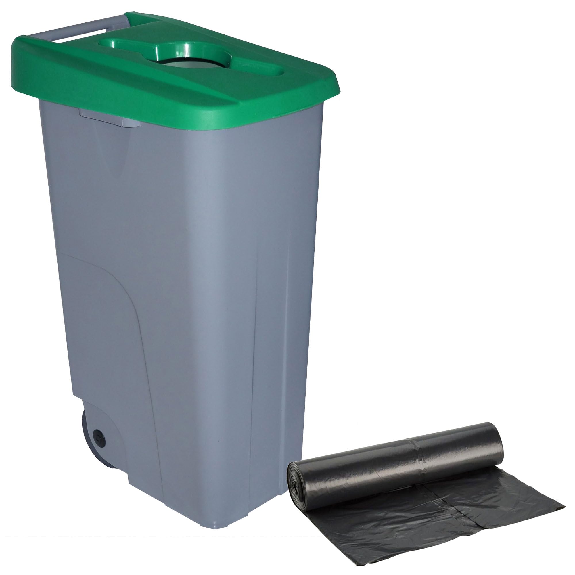 WELL HOME MOBILIARIO & DECORACIÓN Contenedor Abierto 110L Verde H.88cm + Rollo 10 bolsas de basura 120L