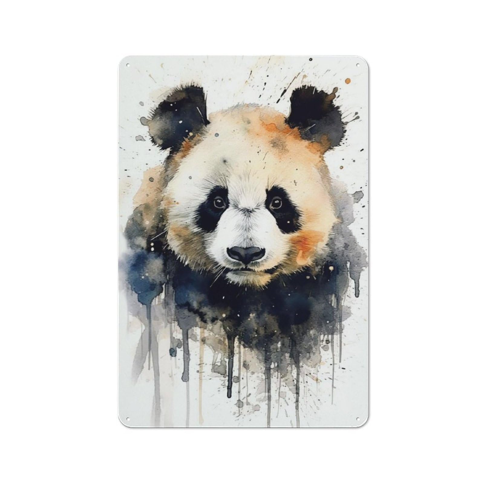 Junmoney Panda Watercolor Tin Wall Plaque 30X20cm With For Pub Or Café, Suited To Pub Decor Enthusiasts, For Retro Home Interiors