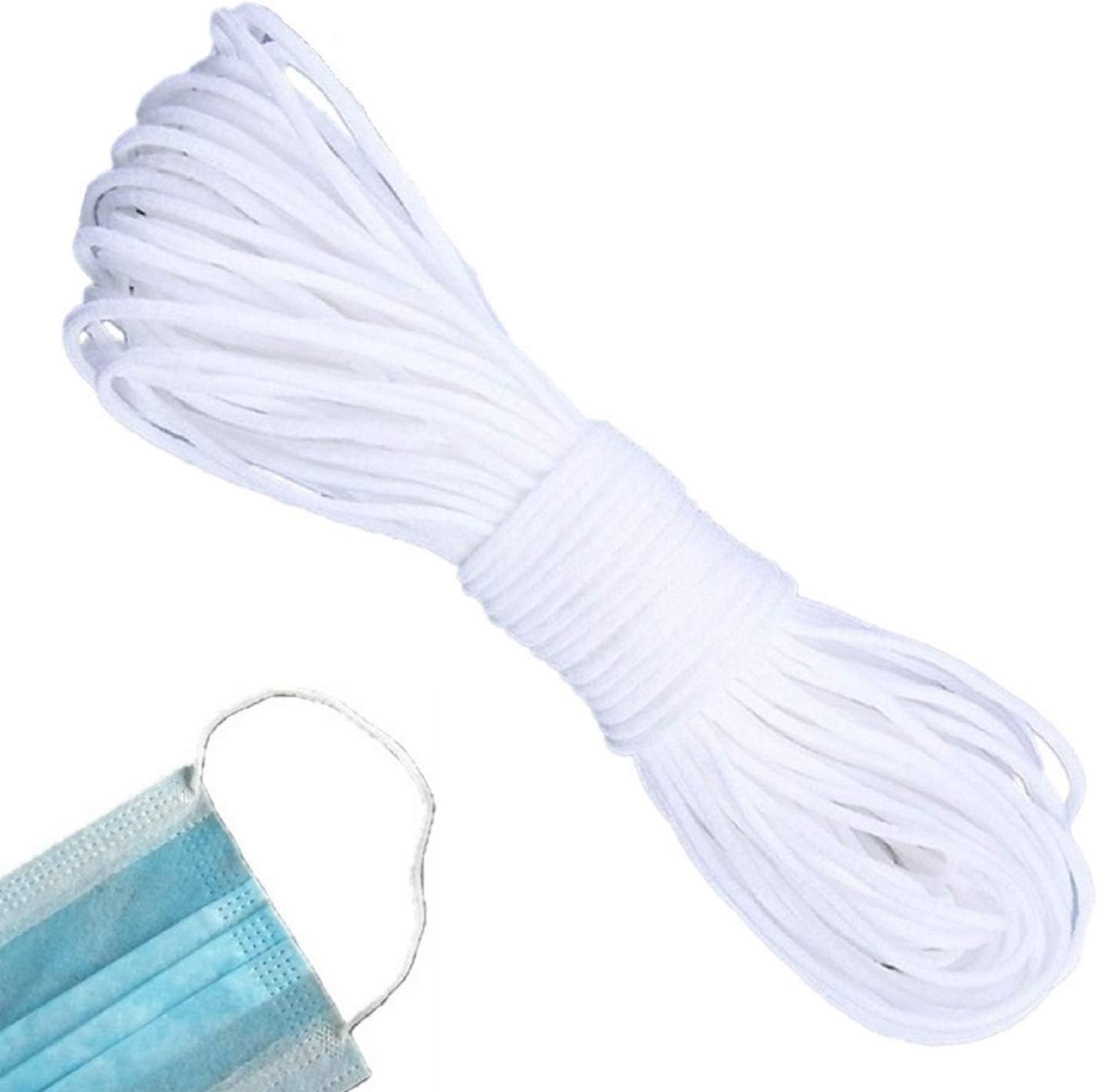 1/8 Inch Elastic String White Round Cord Securing Holder Earloop Band Soft Ear Tie Rope Handmade DIY Craft Elastic Strap for Sewing Stretchy Trim 3MM 100 Yard
