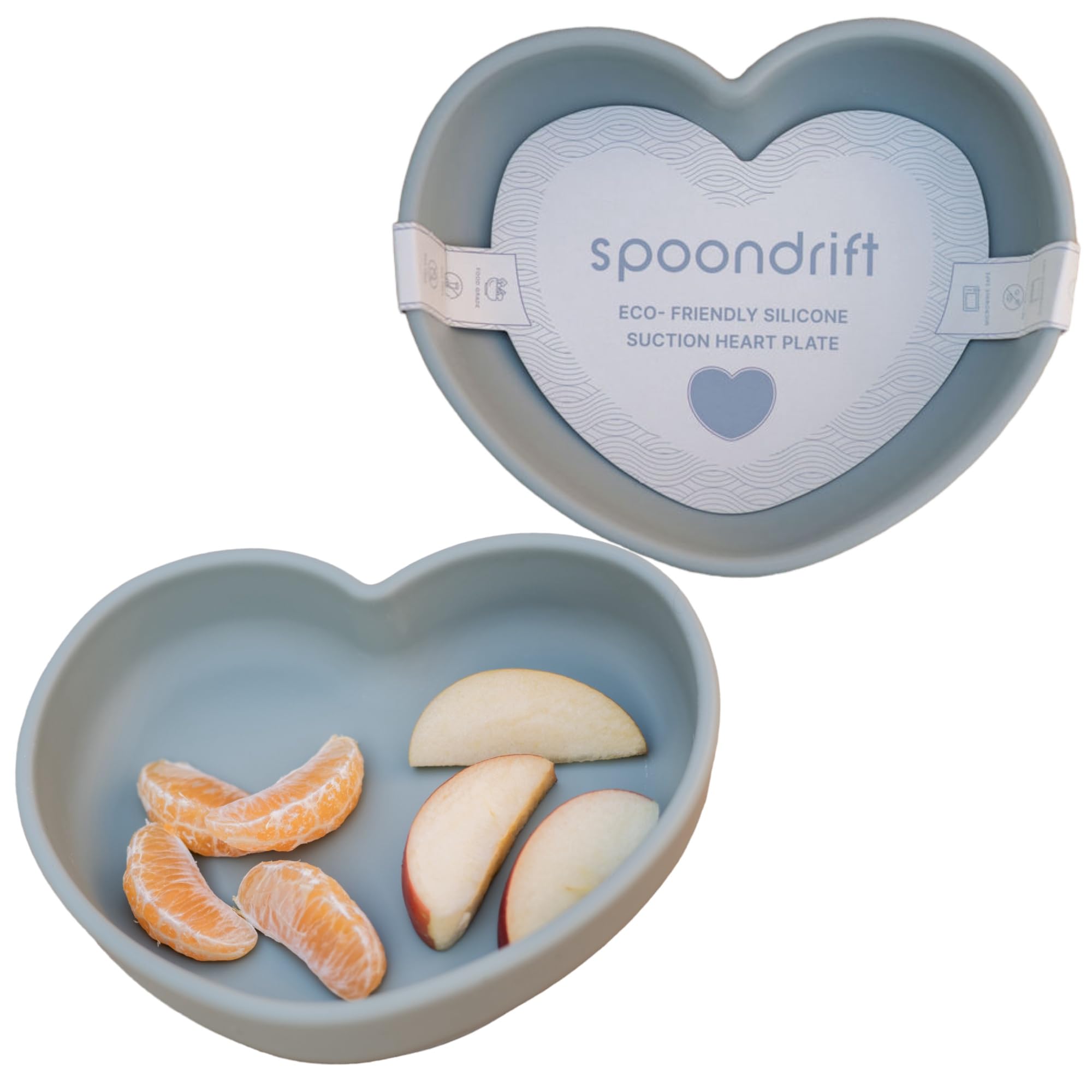 Spoondrift 100% Food Grade Silicone Suction Heart Plate | For Babies And Toddlers, BPA FREE, Diswasher Safe & Microwave Safe - Choose From 6 Colors (