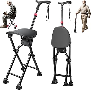 ALEVMOOM Gehstock mit Sitz, Faltbarer Tragbarer Gehstock, Rutschfestes Aluminium, Höhenverstellbar, Sitzstock für Erwachsene und Senioren, Maximale Belastung 180 kg, Geeignet für Reisen im Freien