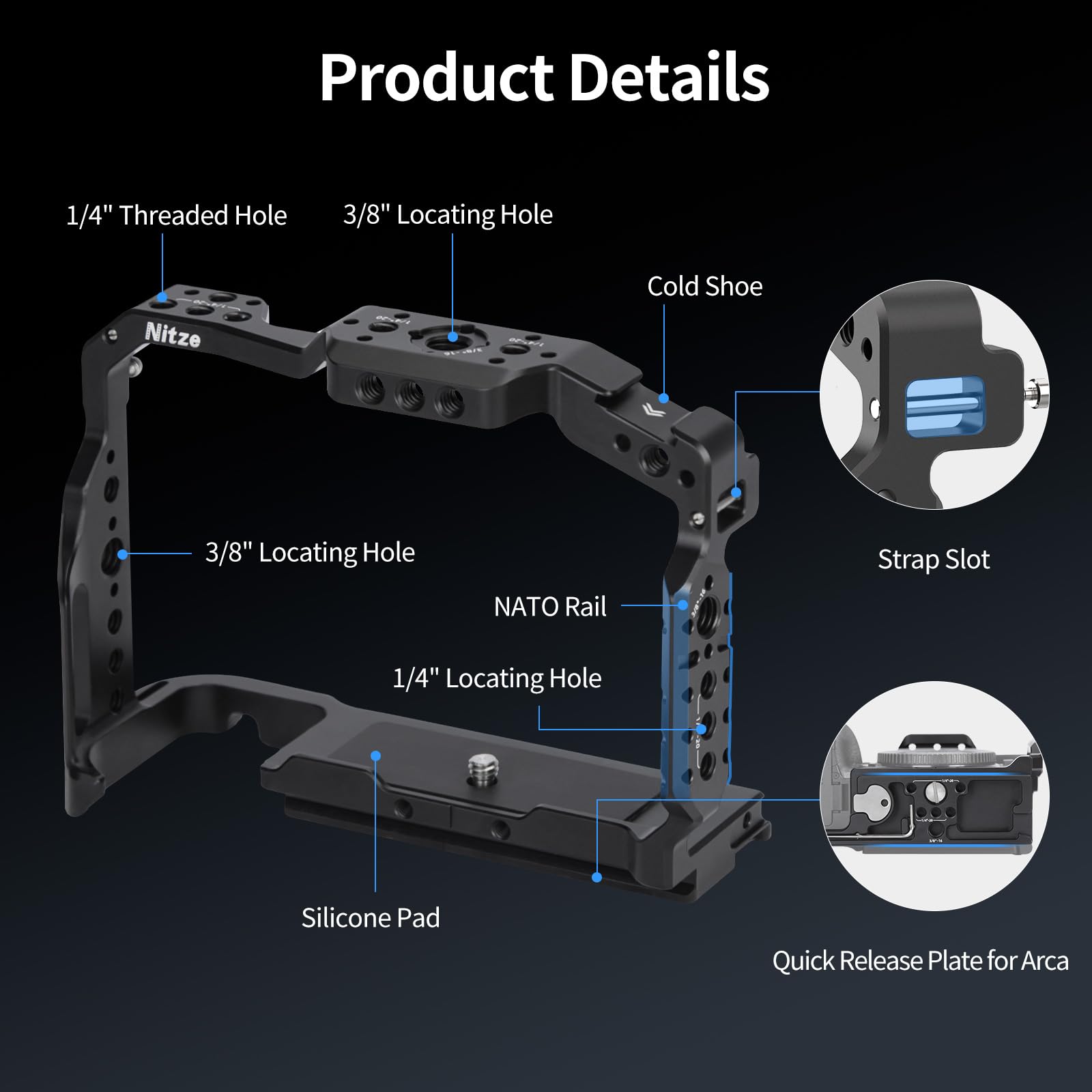 Gabbia Nitze T-N05A In Alluminio Per Nikon Z6 III Con Guida NATO, Slitta Fredda E Piastra Arca-Swiss Per Gimbal DJI
