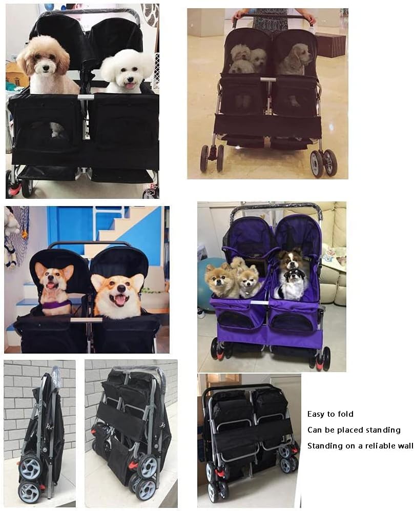 Wózek Dla Zwierząt Domowych Double Dog Pram Dla średnich Psów I Kotów Nowoczesny Czerwony, Odpinany Kołyska 360° Przednie Koło Interaktywne, Nero, One Size