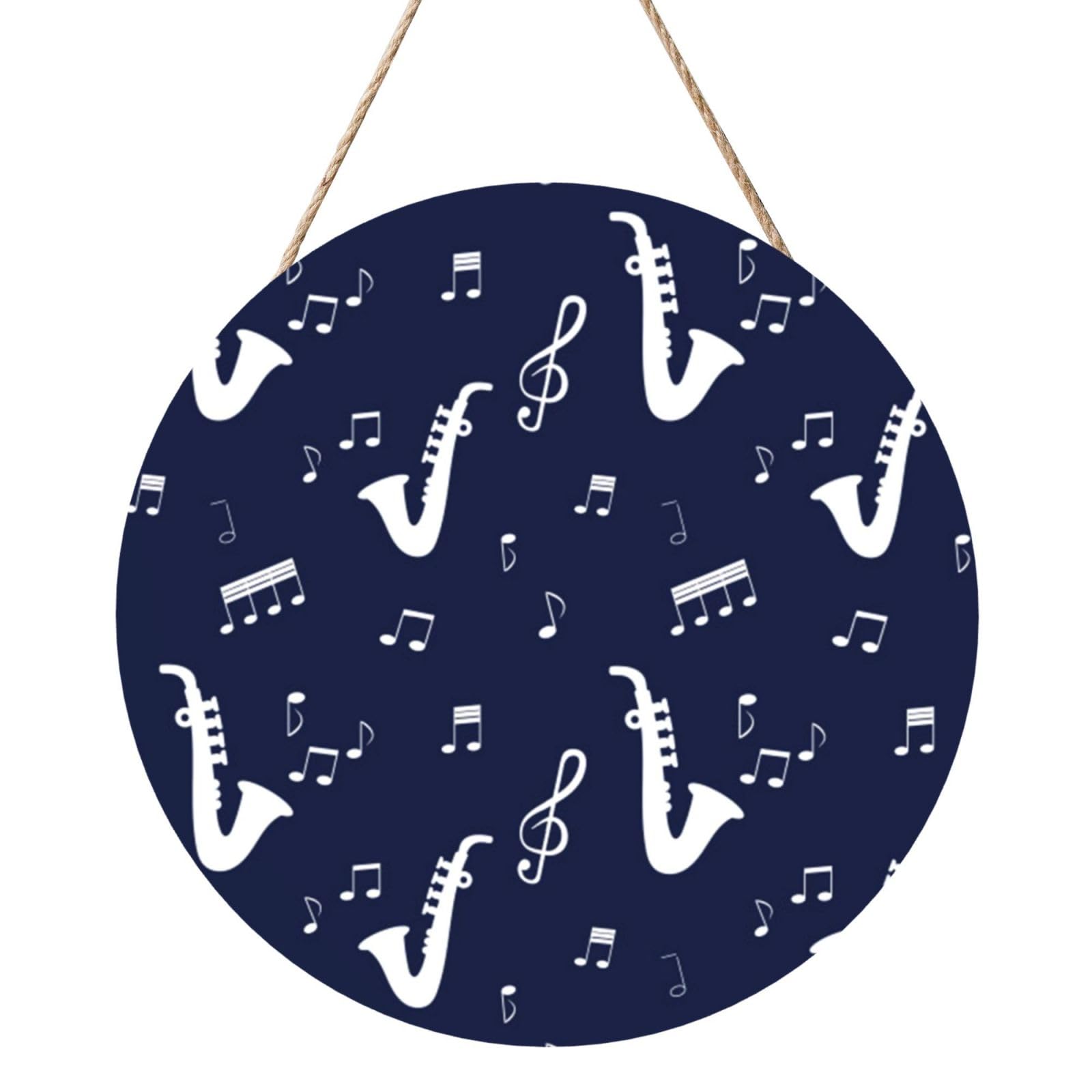 InOmak Music Notes Saxophones, Round Wood Panel Painting 12 in, Wall Hanging Painting For Home