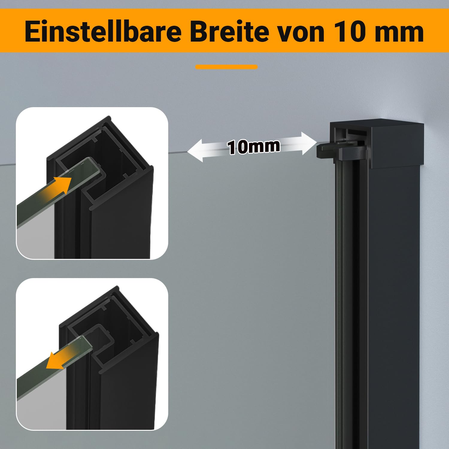 Cabine de douche Walk-in 120 x 200 cm Noir, Paroi de douche en verre avec verre de sécurité ESG de 5 mm, design à cadre tripartite, cadre en aluminium, séparation de douche pour douche à
