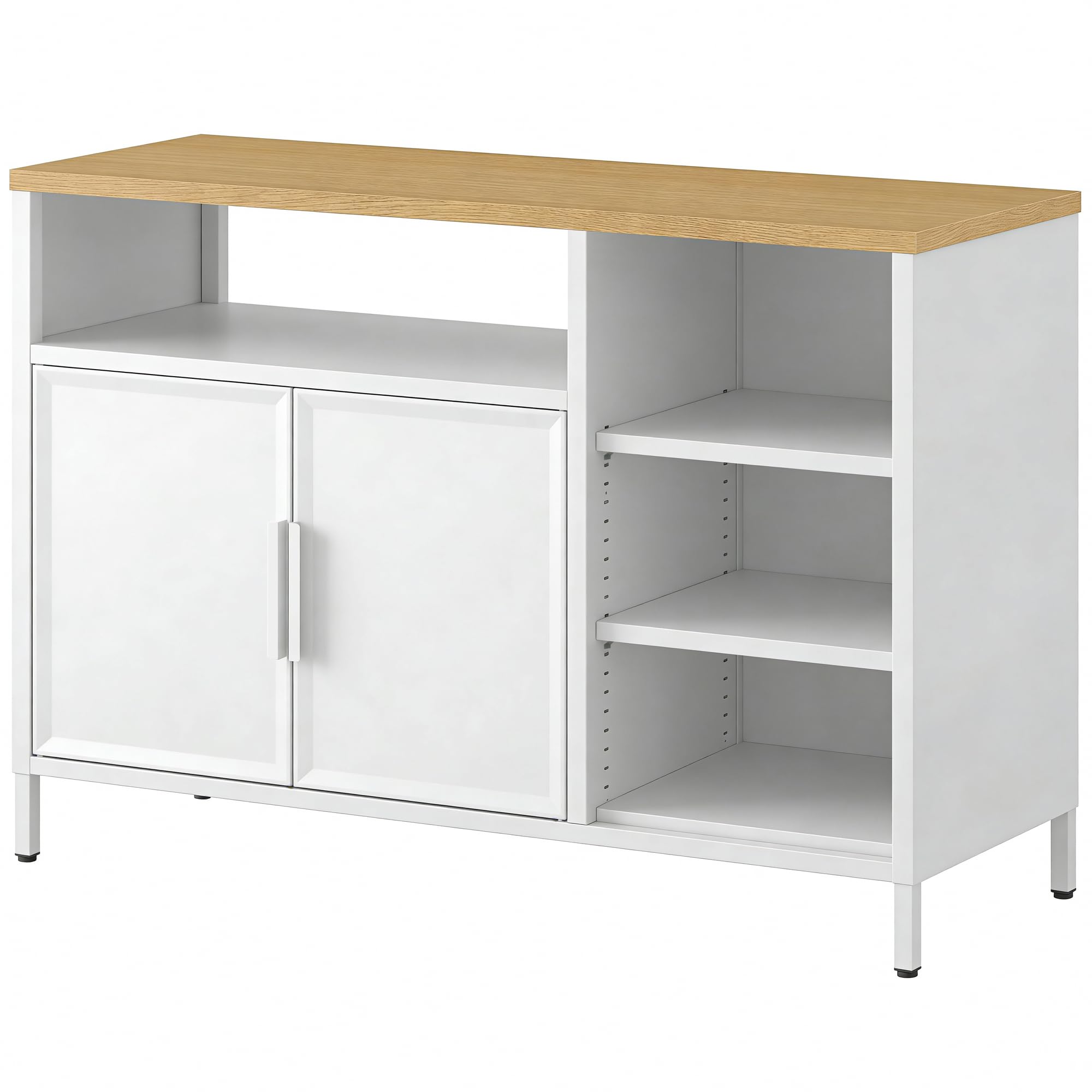 YITAHOME Armario de Almacenamiento, Armario de Metal, aparador, Armario con Puertas Dobles, Cierre magnético, estantes Ajustables, Marco de Acero, 42.5 x 15.7 x 29.9 Pulgadas, Caja Blanca + encimera