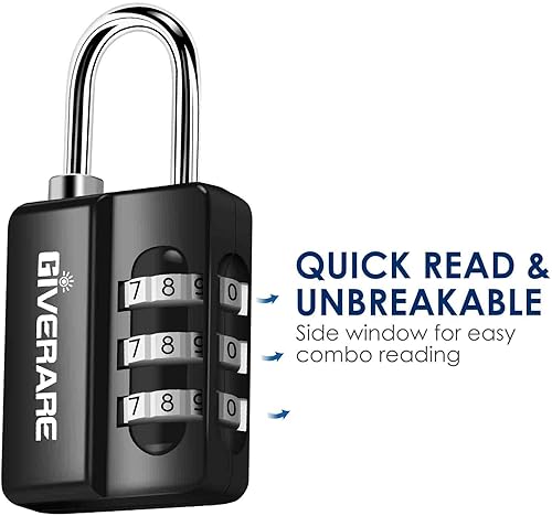 Miniatura 7 de GIVERARE Paquete de 4 cerraduras de combinación, candado de 3 dígitos sin llave, cerraduras de equipaje reiniciables para mochila, gimnasio, escuela