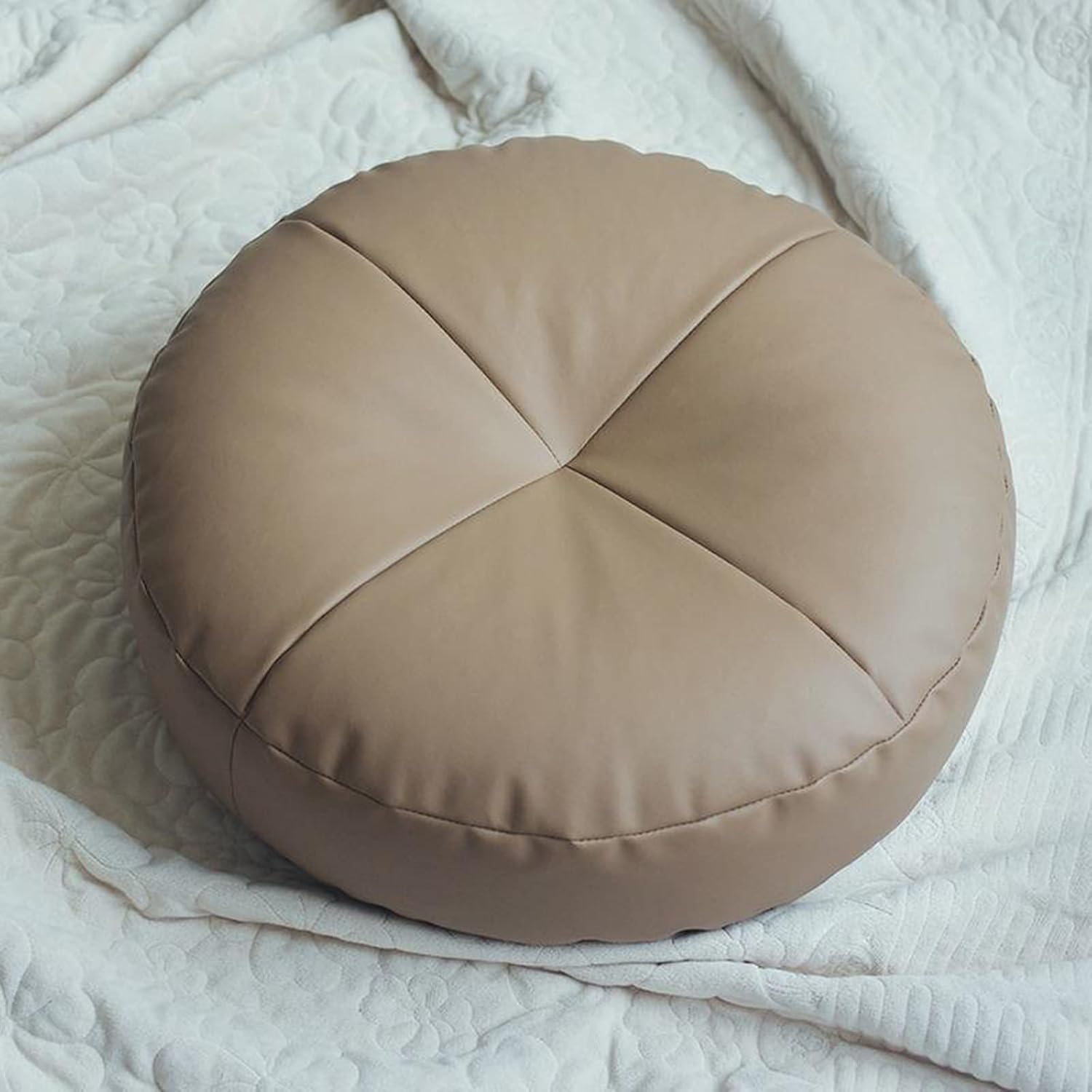 ZYFAB Leather Round Seat Cushion Japanese Futon Tatami Floor mat Stuffed Pouf Ottoman Chair Cushion Stool Ottoman for Living Room, Home Decor,Flesh,30 * 30 * 12cm