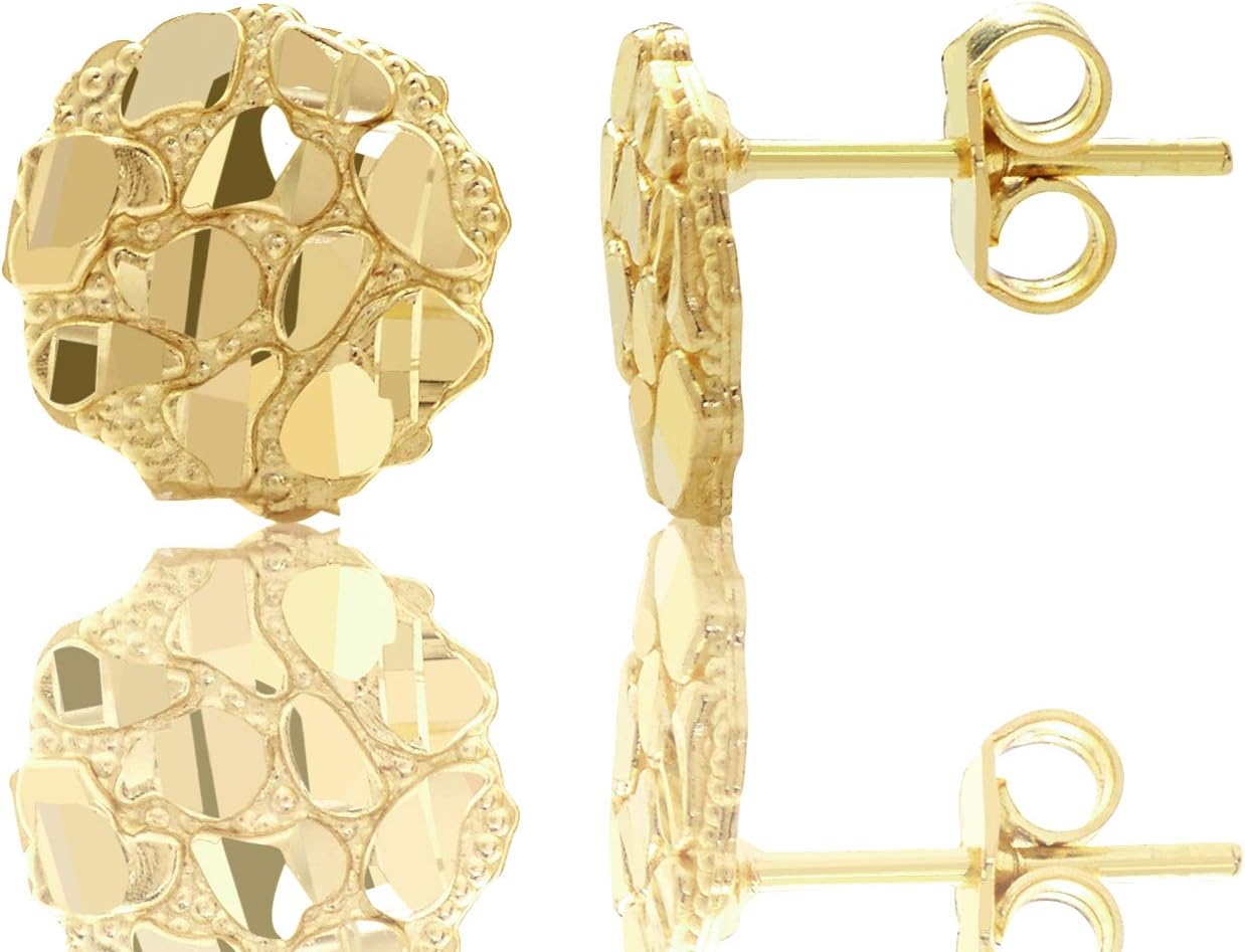 LoveBling 10k Yellow Gold Round Nugget Stud Earrings (.40")