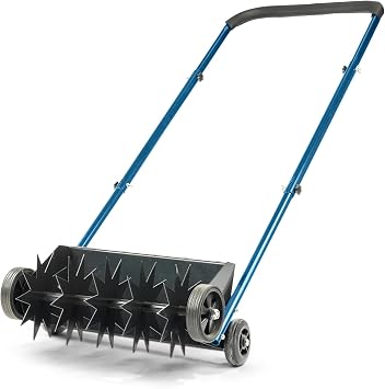 19in Push Spike Aerators,Manual Lawns Aerator,Heavy Duty Rolling Lawn Aerator Tool,Yard Manual Aeration Equipment,with U-shaped Handle,for Patio Garden Backyard Yard Grass Maintenance Black & Blue