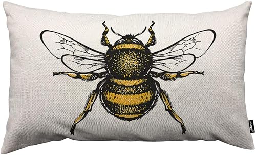 HOSNYE Funda de almohada de abeja dibujada a mano aislada sobre fondo blanco, tela de lino para sofá, cama, sofá, automóvil, funda de cojín de