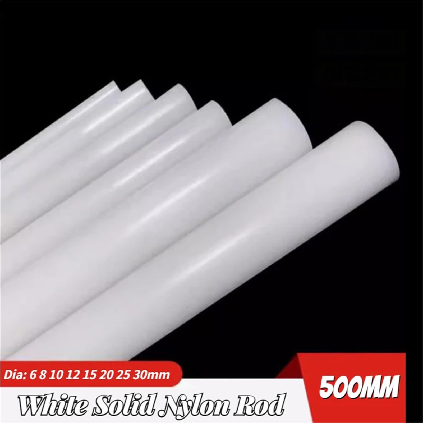 Nylon Stange 2/4/10 Stück weiße Nylonstäbe aus Kunststoff, rund, robust, massiv, 6–30 mm, Verarbeitungslänge 500 mm(30mm 2Pcs)