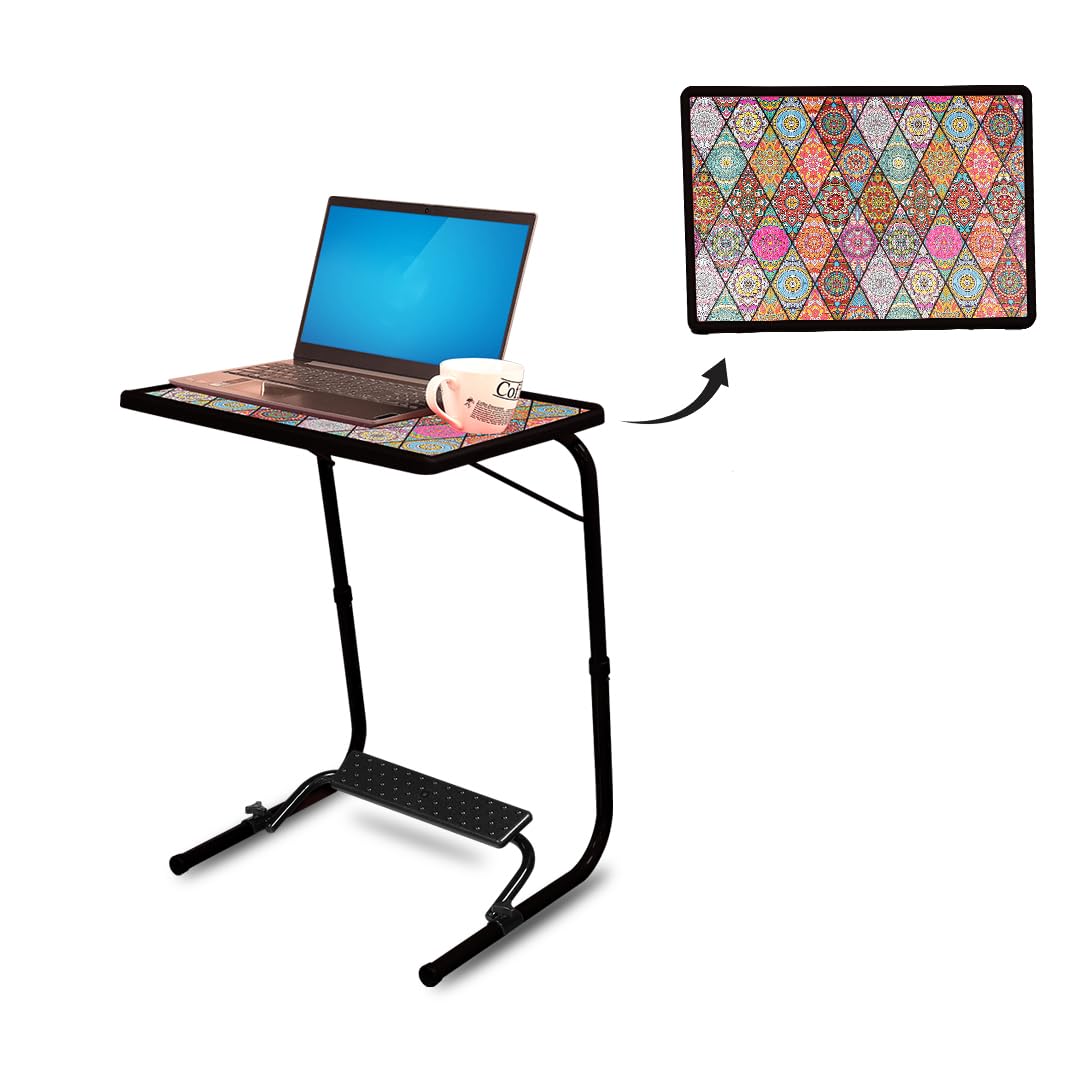 TABLE MAGIC – Multipurpose Height Adjustable Laptop Table Mat Finish, Lapdesk with Footrest Work from Home & Study Desk Picnic Outdoor Tv Tray (Tm Footrest- Mandala Black, Large)