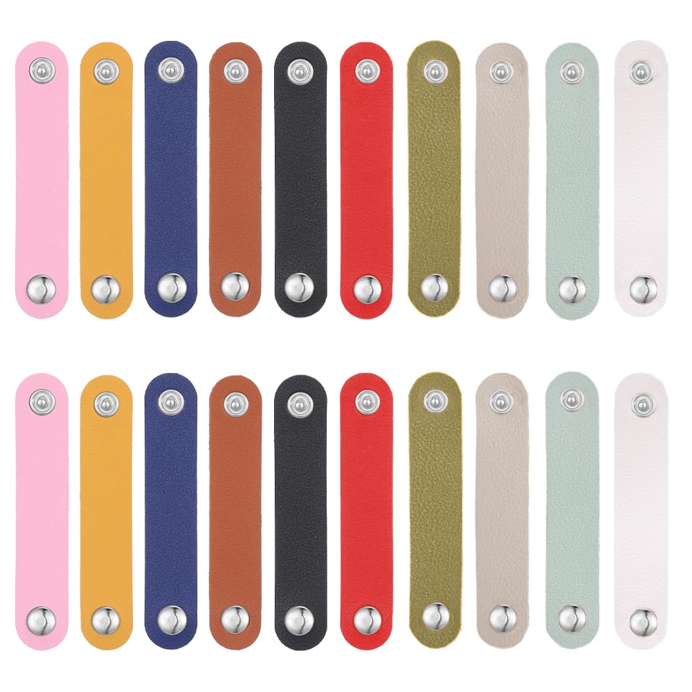 YFTRFR 20 Pcs Cord Organizer, Portable Winder Keepers Clips PVC Leather Reusable Cable Tidy for Multipurpose Wire Ties, Power, Headphone, Travel, Home, USB, Neat Management(10 Color)