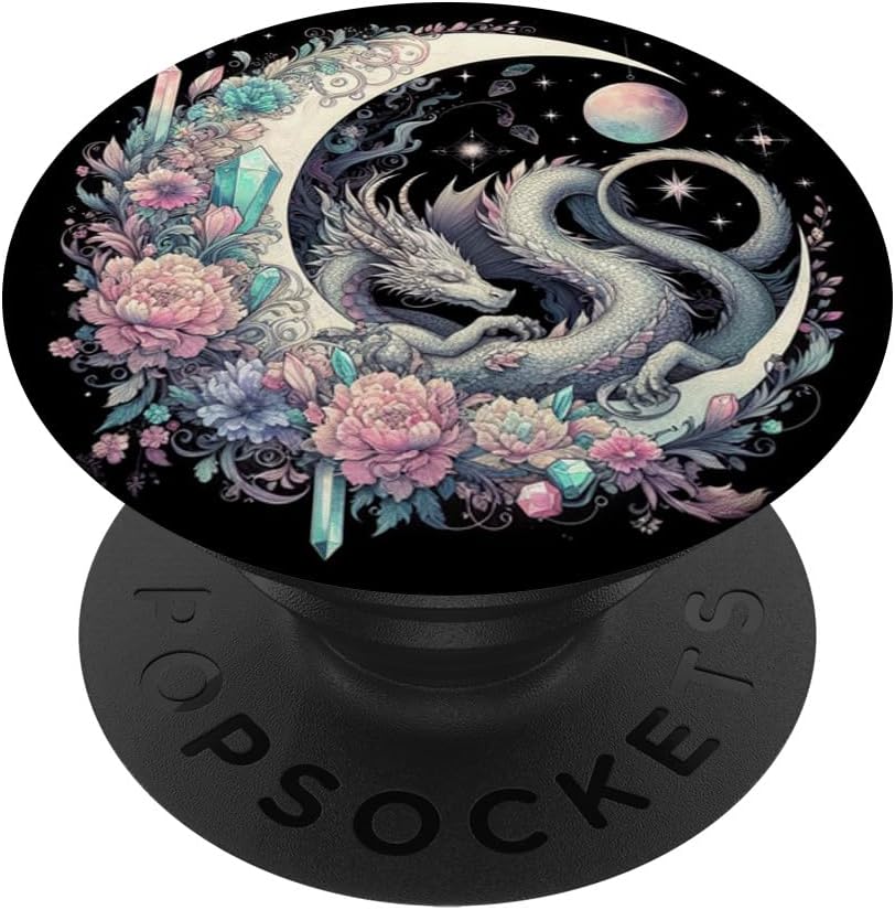 Pastel Goth Celestial Crystal Dragon On Crescent Moon Galaxy PopSockets PopWallet for MagSafe