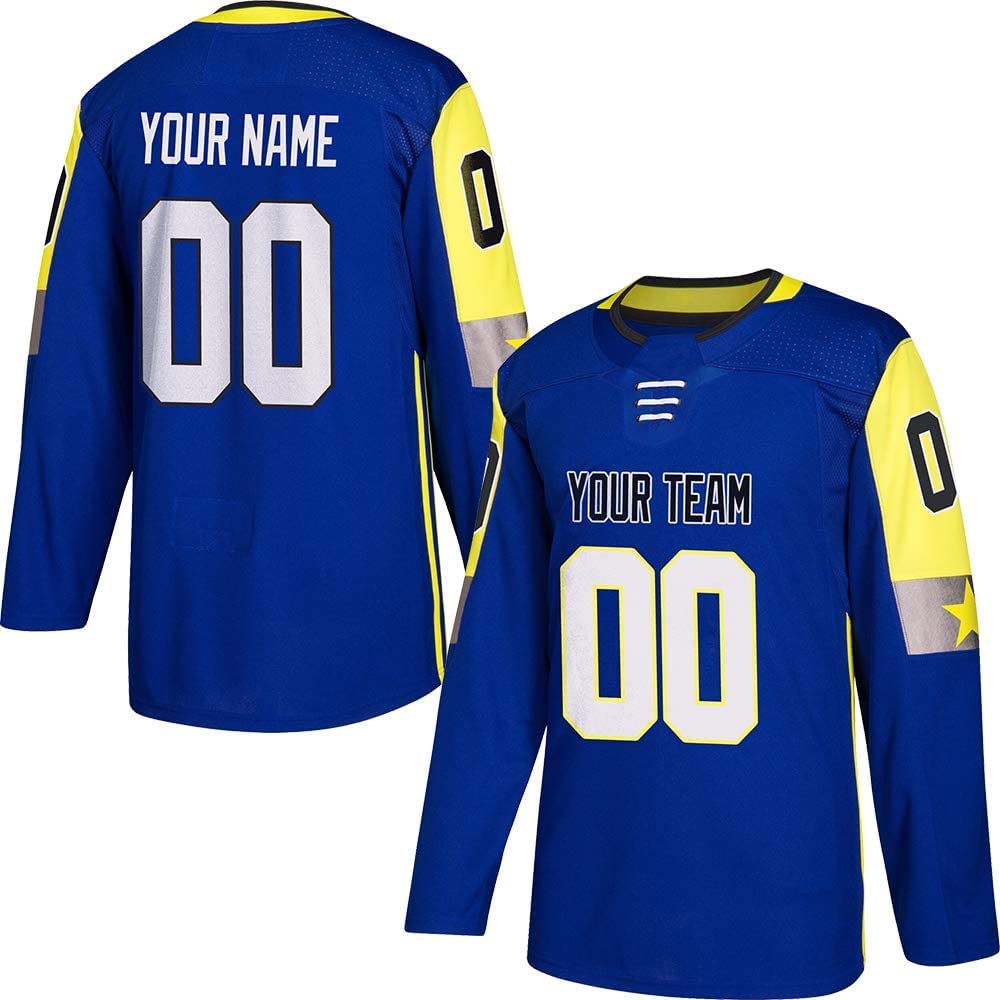Custom Blue Hockey Jerseys for Men Women Youth Personalized Printed/Sewing Team Name Number S-5XL