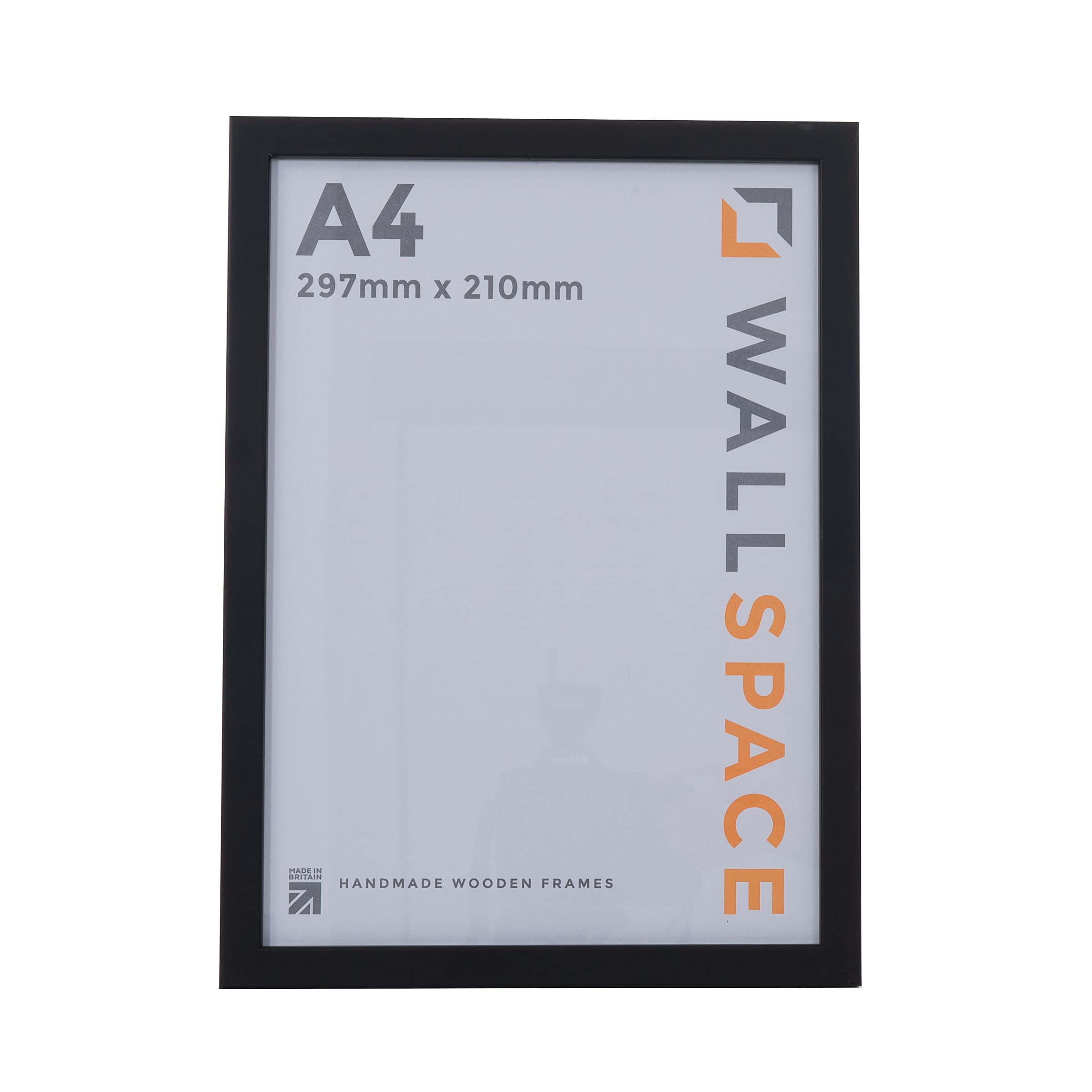 Wall Space A4 Thin Black Picture Frame | Black A4 Photo Frame | 297x210mm | 297 x 210mm | 29.7x21.0cm | Solid Wood Wooden with Real Glass | Handmade in UK | Certificate Diploma