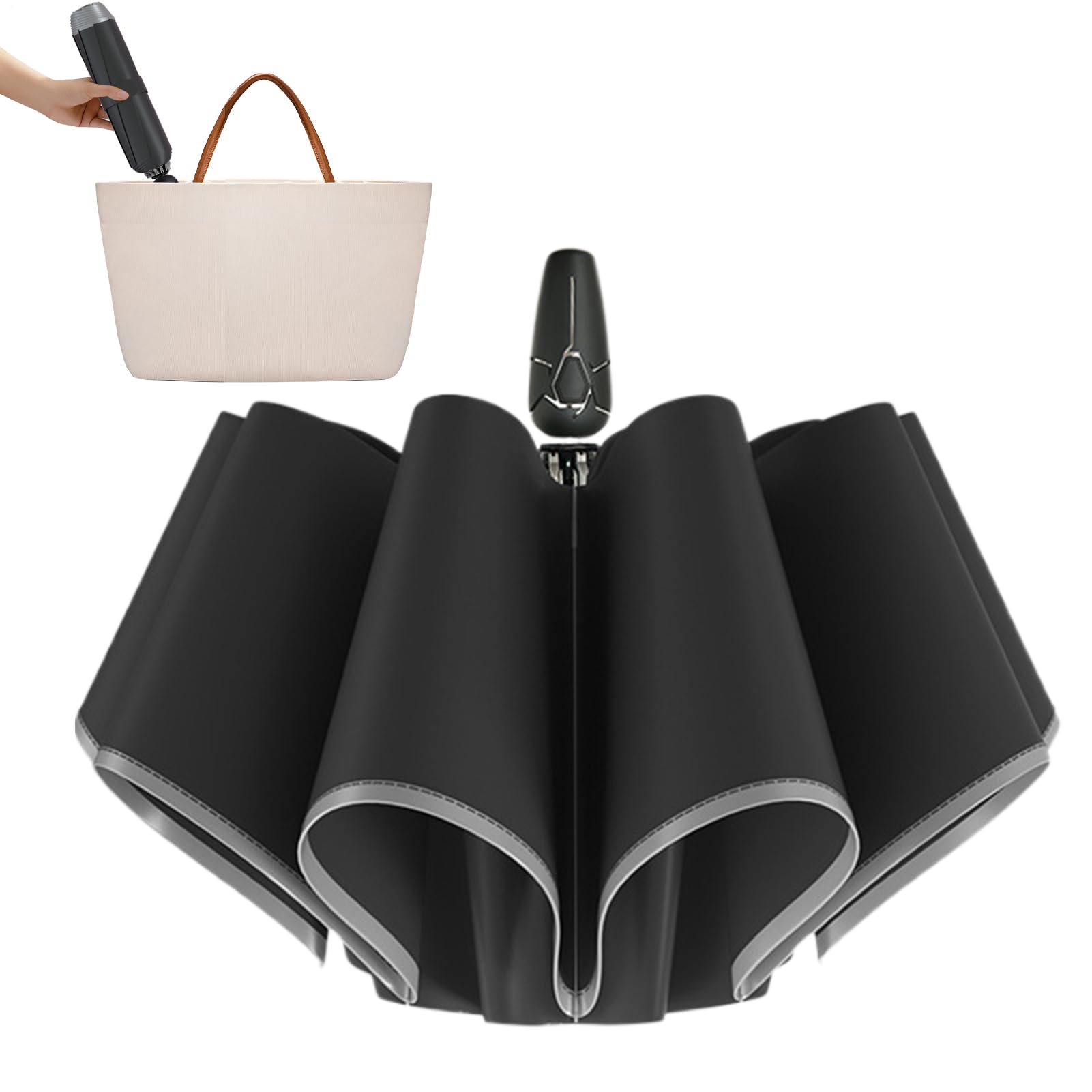 Parapluie à clip, parapluie de voyage, parapluie automatique avec sangles réfléchissantes, accessoire léger en plein air, outil de protection solaire automatique pour le camping, la randonnée