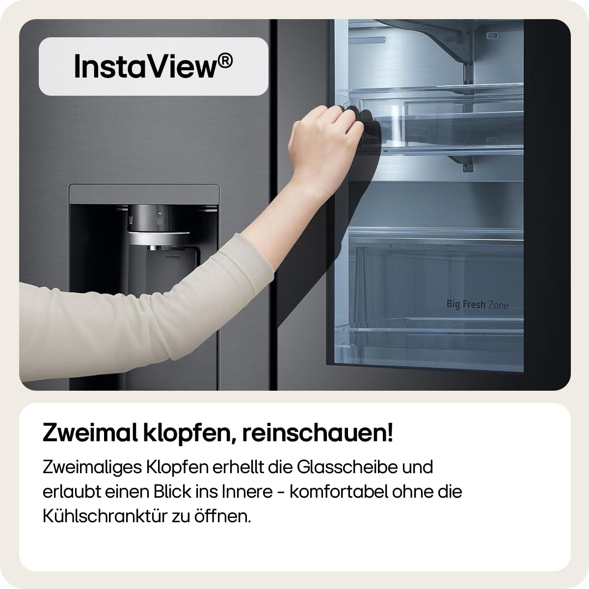 LG GMG960EVEE Multi-Door Kühlschrank mit Gefrierfach (638 L, Energieklasse E) mit InstaView und Craft Ice, Eis- und Wasserspender, Total No Frost, Silber