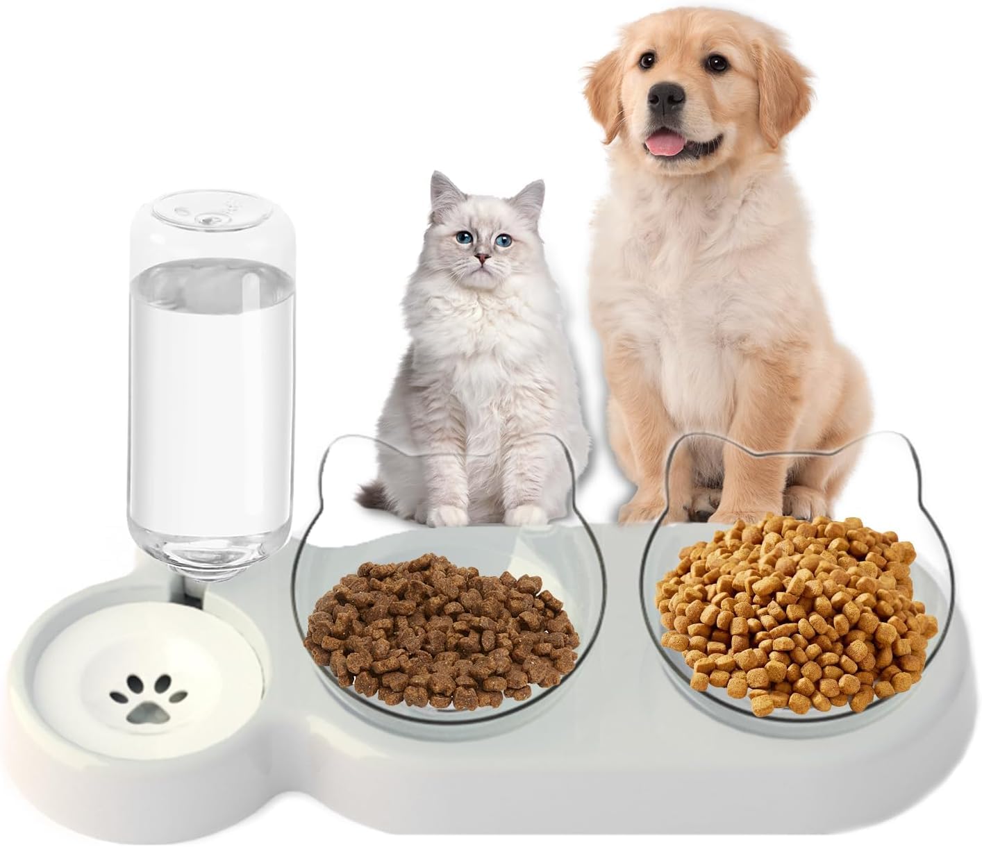 Set de comedero 3 en 1 para Gatos, comedero Doble con dispensador de Agua, comedero para Gatos y Perros pequeños