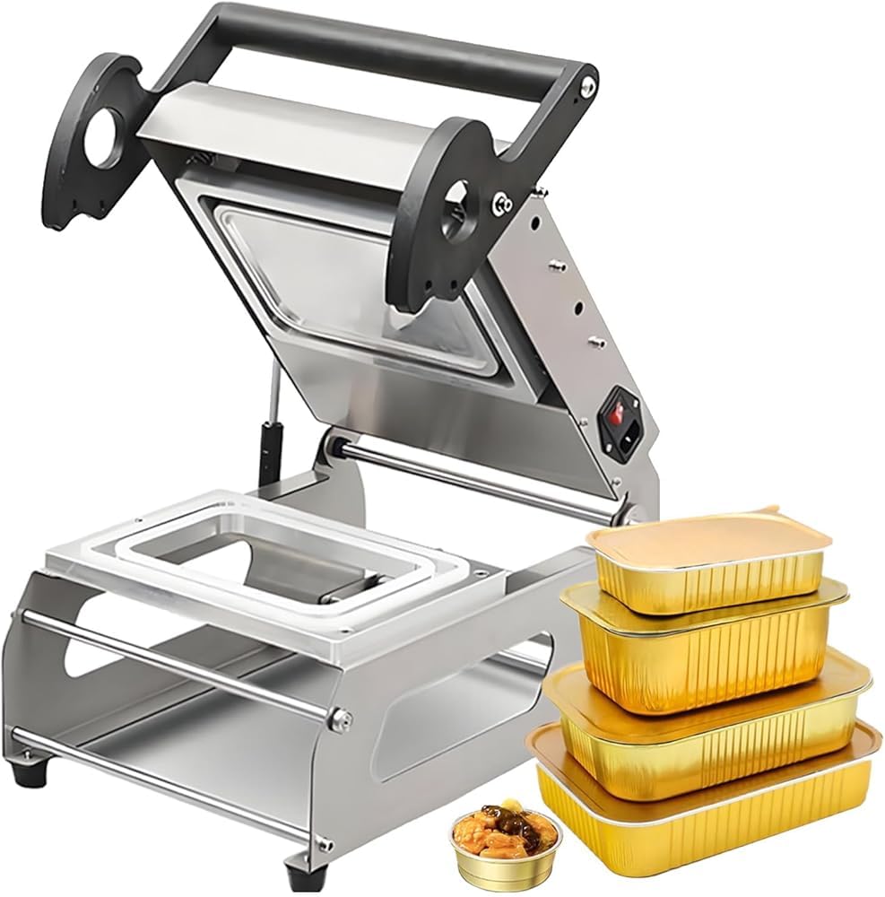 ASerZenith Commercial Food Heat Sealer Machine, Manual Sandwich Tray Sealer, 7-8 Times/Minute For Restaurant And Takeaway Packaging