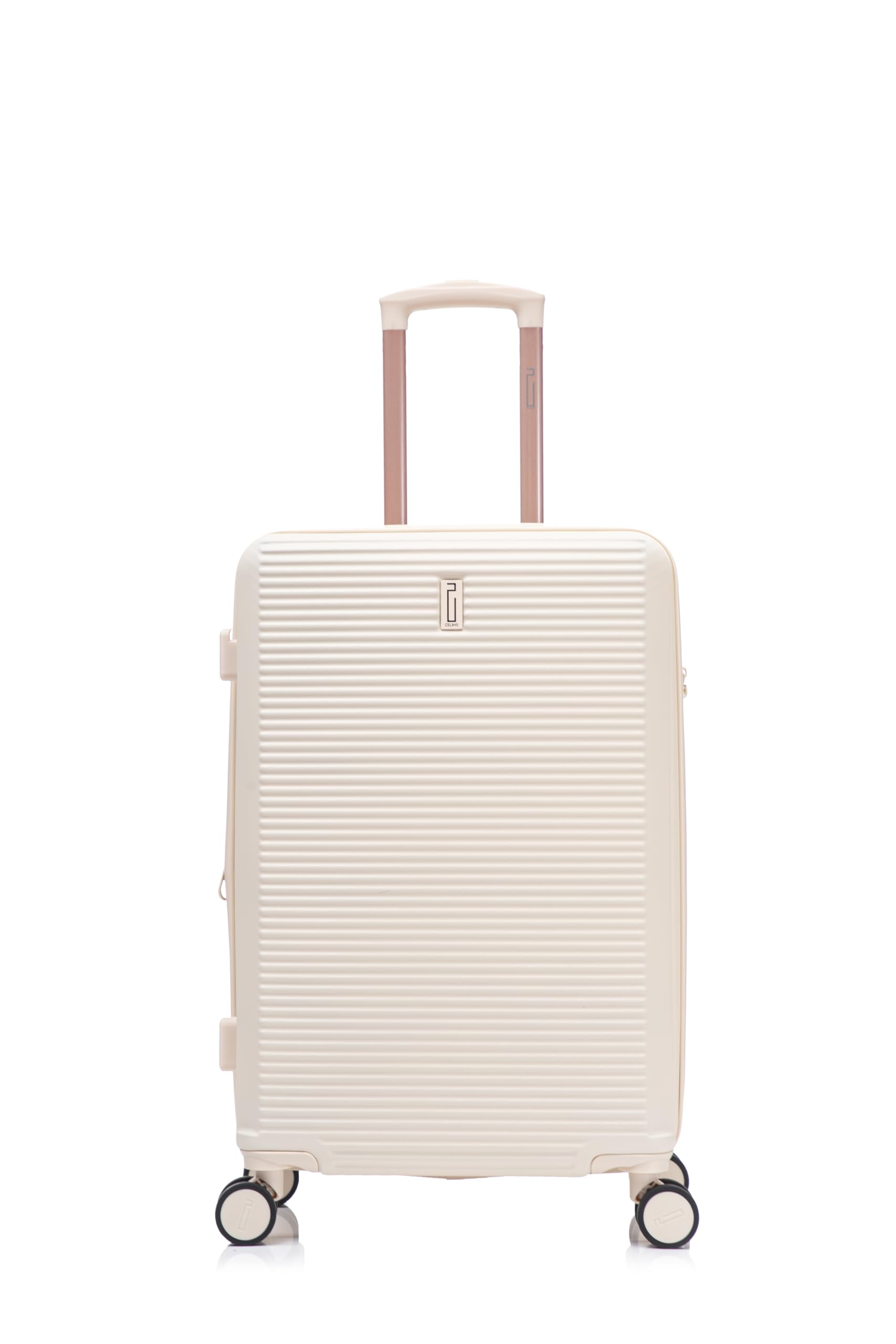 CELIMS - Valise Moyenne Taille Rigide à 4 roulettes Légère Soute 23kg 65cm | Cadenas TSA | Extensible | Bagage Moyenne avec 4 Roues 65cm | Valise Week-End | Beige