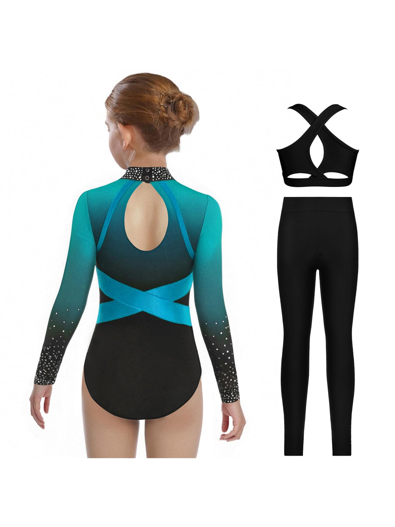 Oyolan Maillot Brillante Danza Niña Body Gimnasia De Elástico Con Leggings Largos De Deporte Mono De Baile Elástico Disfraz De Ballet
