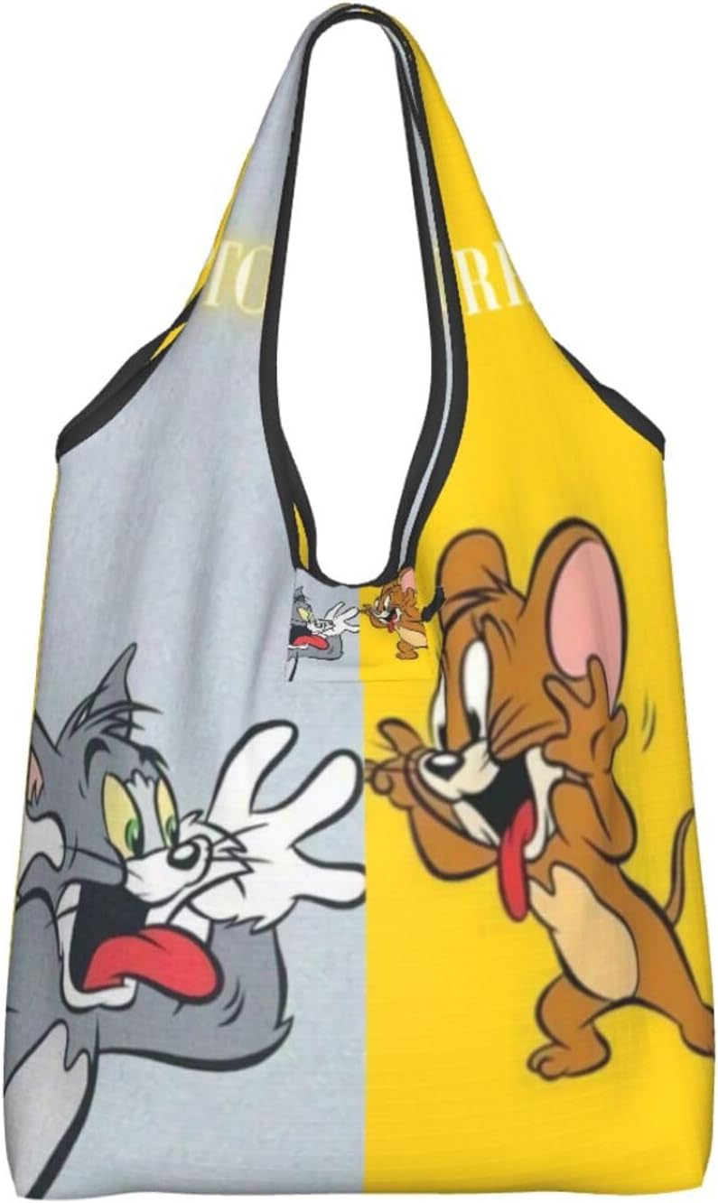 [NEKKII] トムとジェリー 猫 エコバッグ ショッピングバッグ 大容量 ポーチ付き 折りたたみ コンパクト収納 おしゃれ ギフ