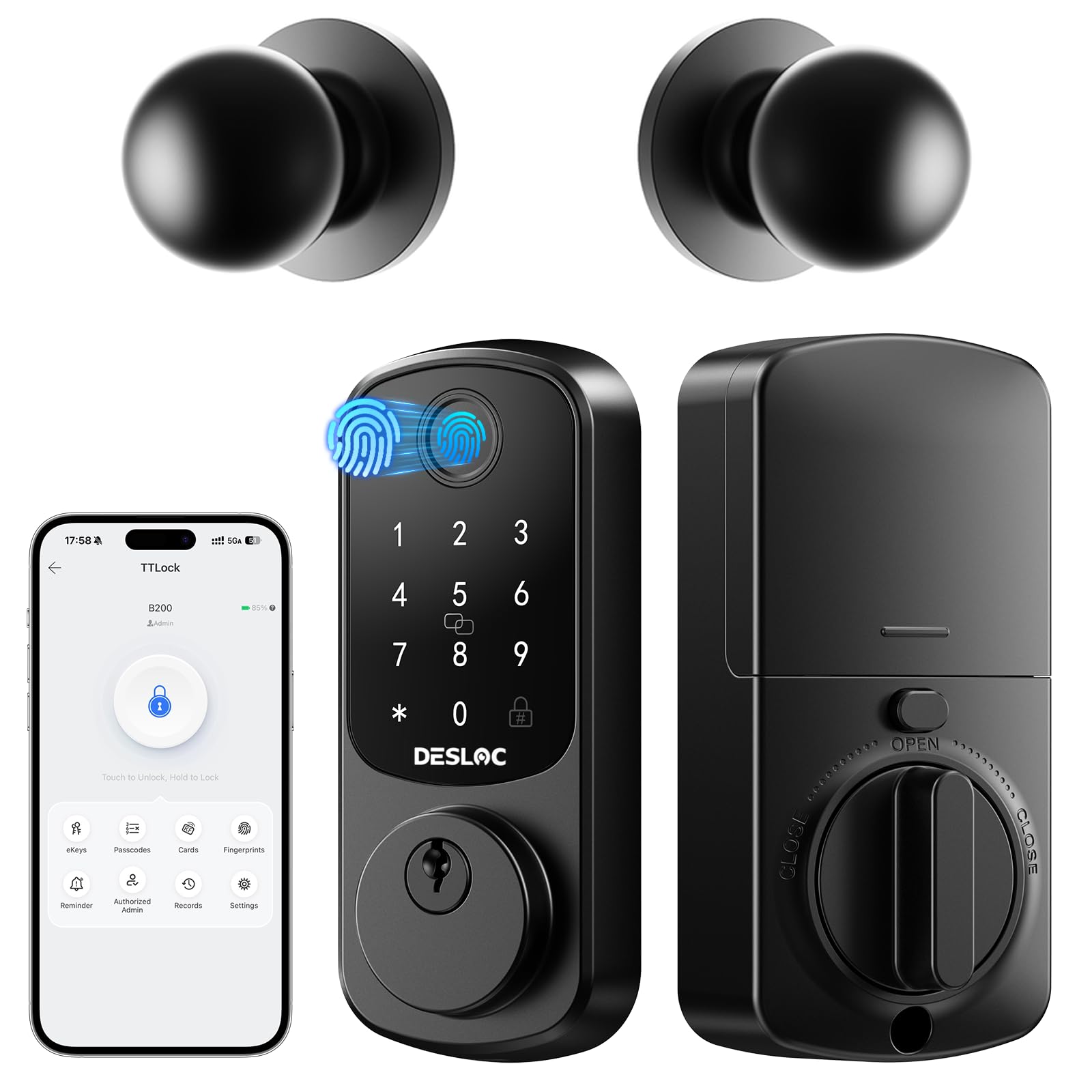 DESLOC B200 Fingerprint Smart Lock with 2 Knobs, Child Safe Design