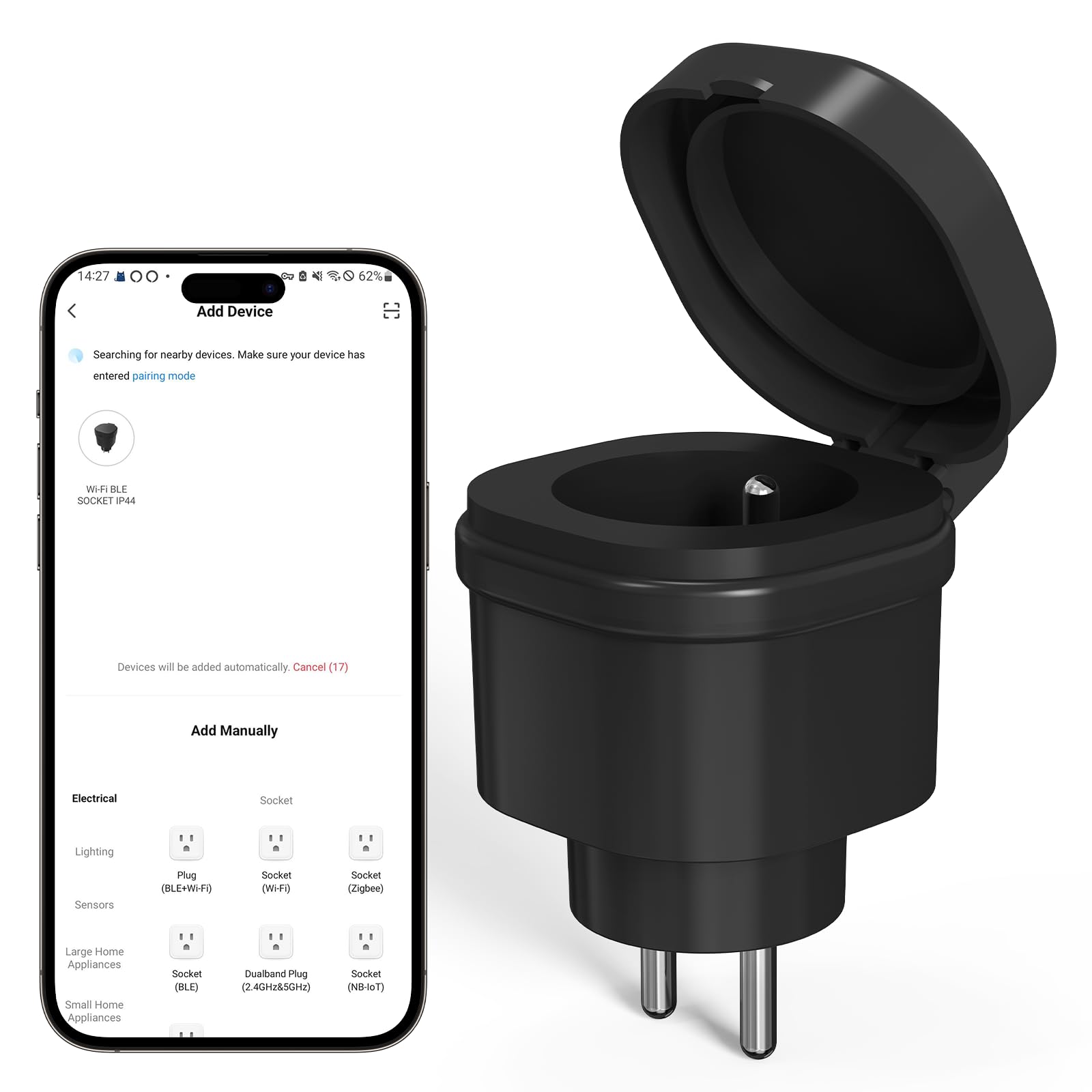 Prise connectée extérieure étanche - 13A Type E, Prises intelligente programmable WiFi, IP44 étanche - Minuterie extérieure, commande vocale compatible avec Alexa et Google Assistant.