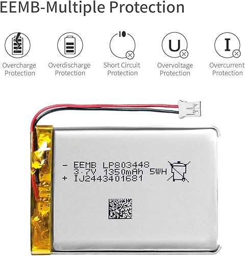 Miniatura 5 de EEMB 3.7V Lipo Batería 1350mAh 803448 Batería de iones de polímero de litio Batería recargable de polímero de iones de litio con conector JST