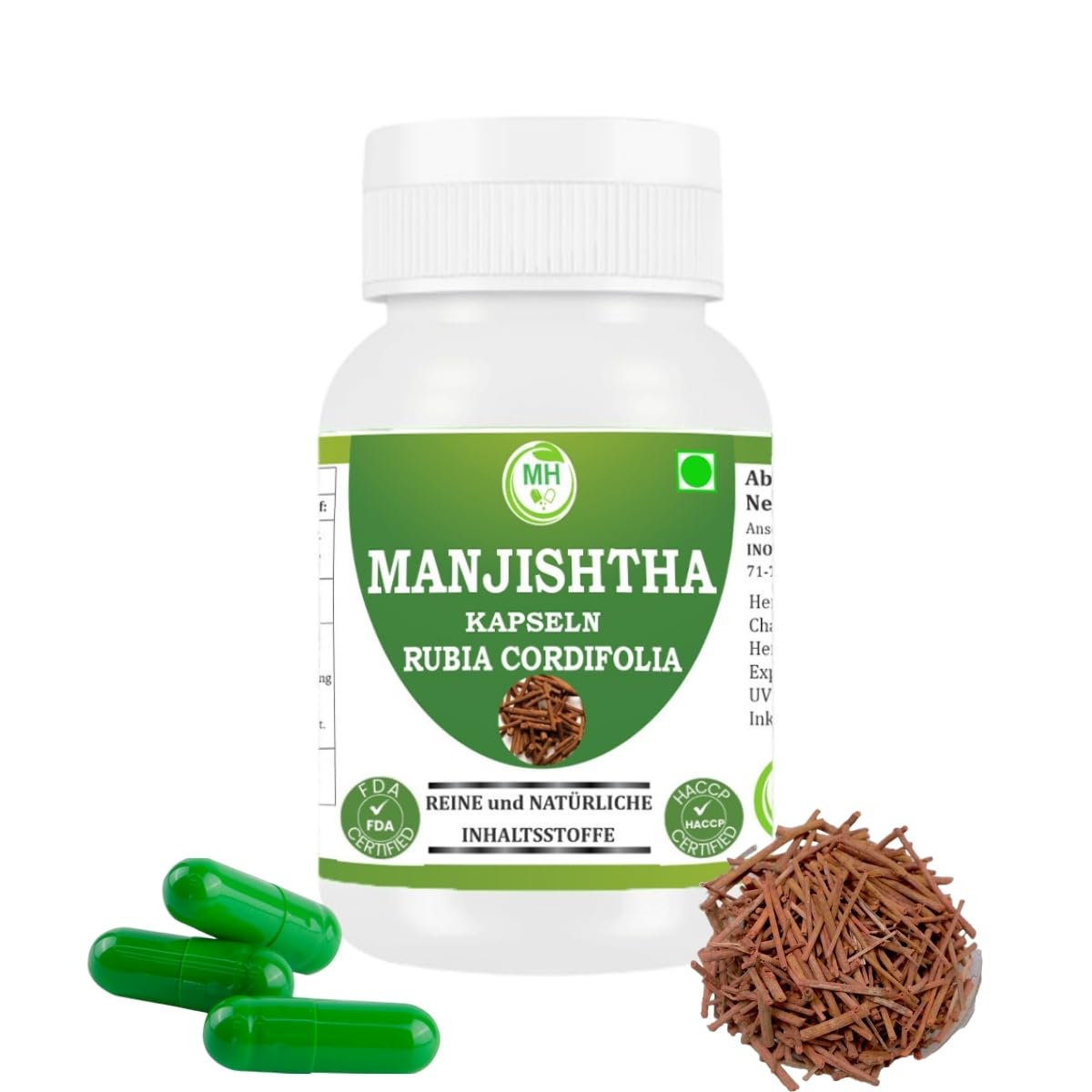 Manjistha Kapseln – Ayurveda Kräuterergänzung – Rubia Cordifolia Pulver – Pflanzlich, Vegan, Natürlich, 60 Kapseln (Packung mit 2) (2er - Pack)