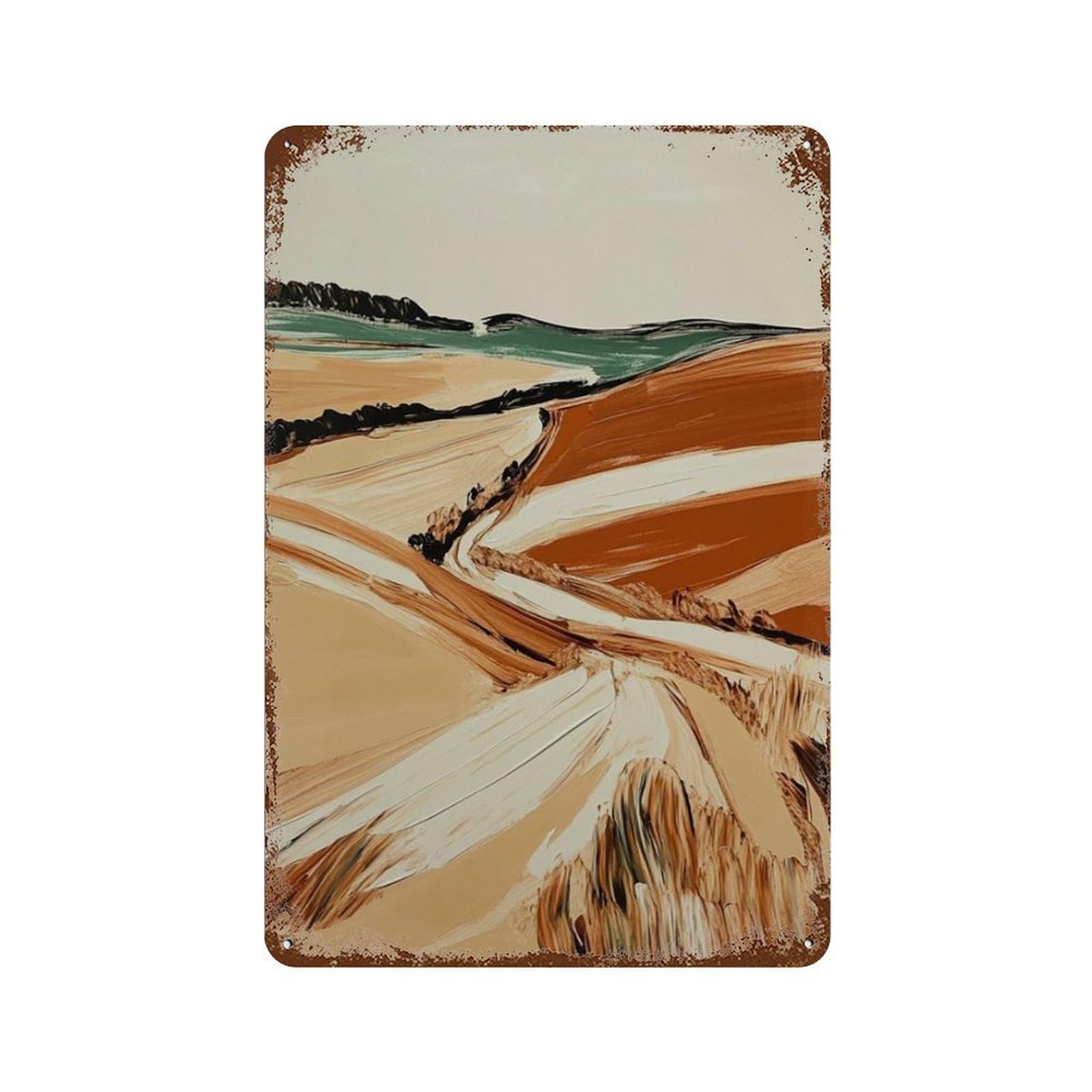 xiaoxiaoshen Abstract Landscape Countryside Fields Modern Rural Painting Neutral Eh Tone Wall Decor Art Metal Tin Poster Modern Home Decor Art Home Bar Shop Decorations Vintage Sign 30x20cm