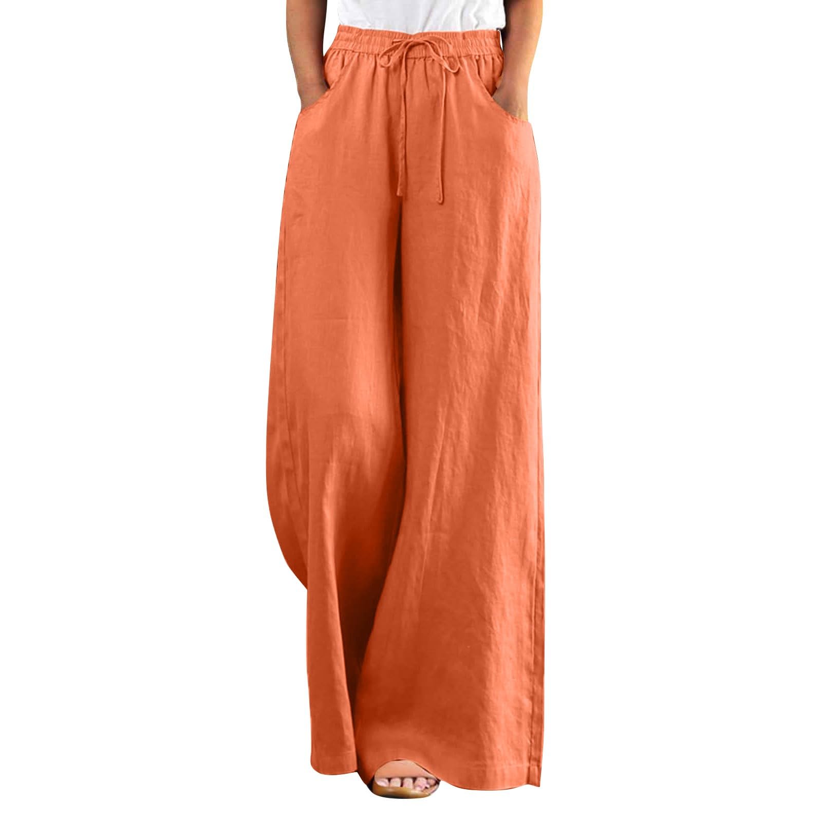 Business Casual Pants for Women Boho Pants for Women Comfy Pants Women Pantalon De Vestir para Mujer Business Casual Summer Pants for Women Black Palazzo Pants for Women Pants(Orange,L)