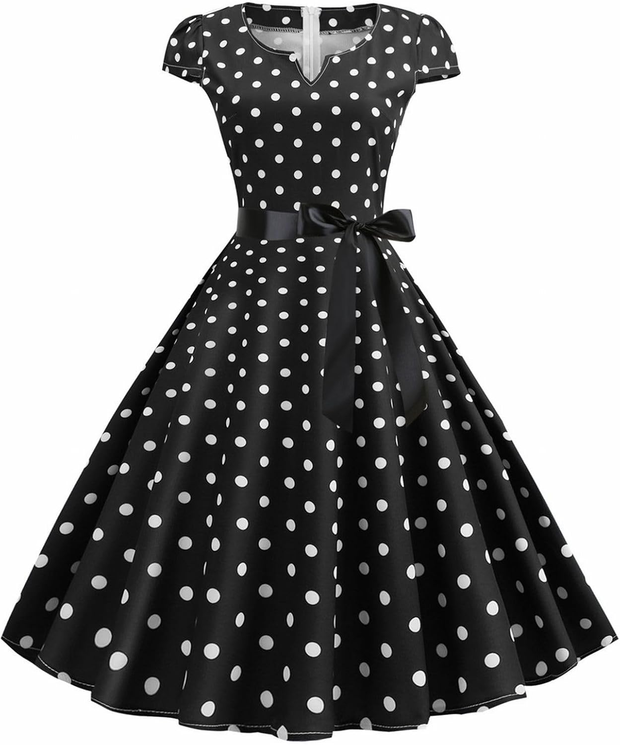 Women Polka Dot 50s Vintage Double Breasted Notch Lapel Short Sleeve Rockabilly Prom Dress