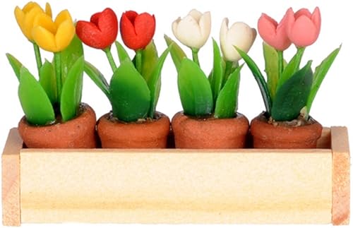 International Miniatures - Caja con ventana en miniatura para casa de muñecas con macetas