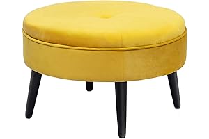 Homebeez 23" Round Velvet Ottoman with Glassy Yellow Hue