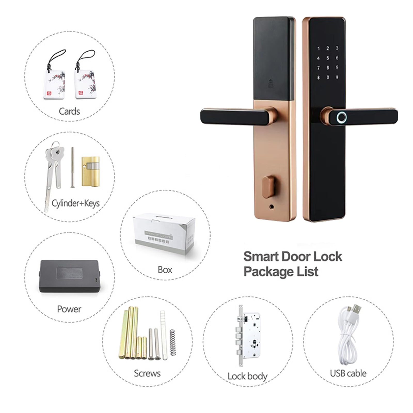 Serratura Porta D'Ingresso Senza Chiave App di Sblocco Remoto Allarme Vocale Serrature Intelligenti Porta D'Ingresso Codice Bluetooth Smart Lock Elettrico Senza Fili(Bronze)