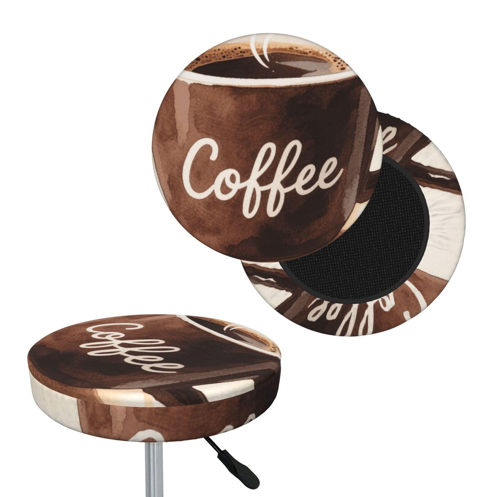 FekiLoot Watercolor Coffee Cup Round Bar Stool Covers Stretch Washable Bar Stool Covers Dustproof Slipcover Bar Chair Covers with Elastic Band for Bar Kitchen Living Room Decor 13 Inch