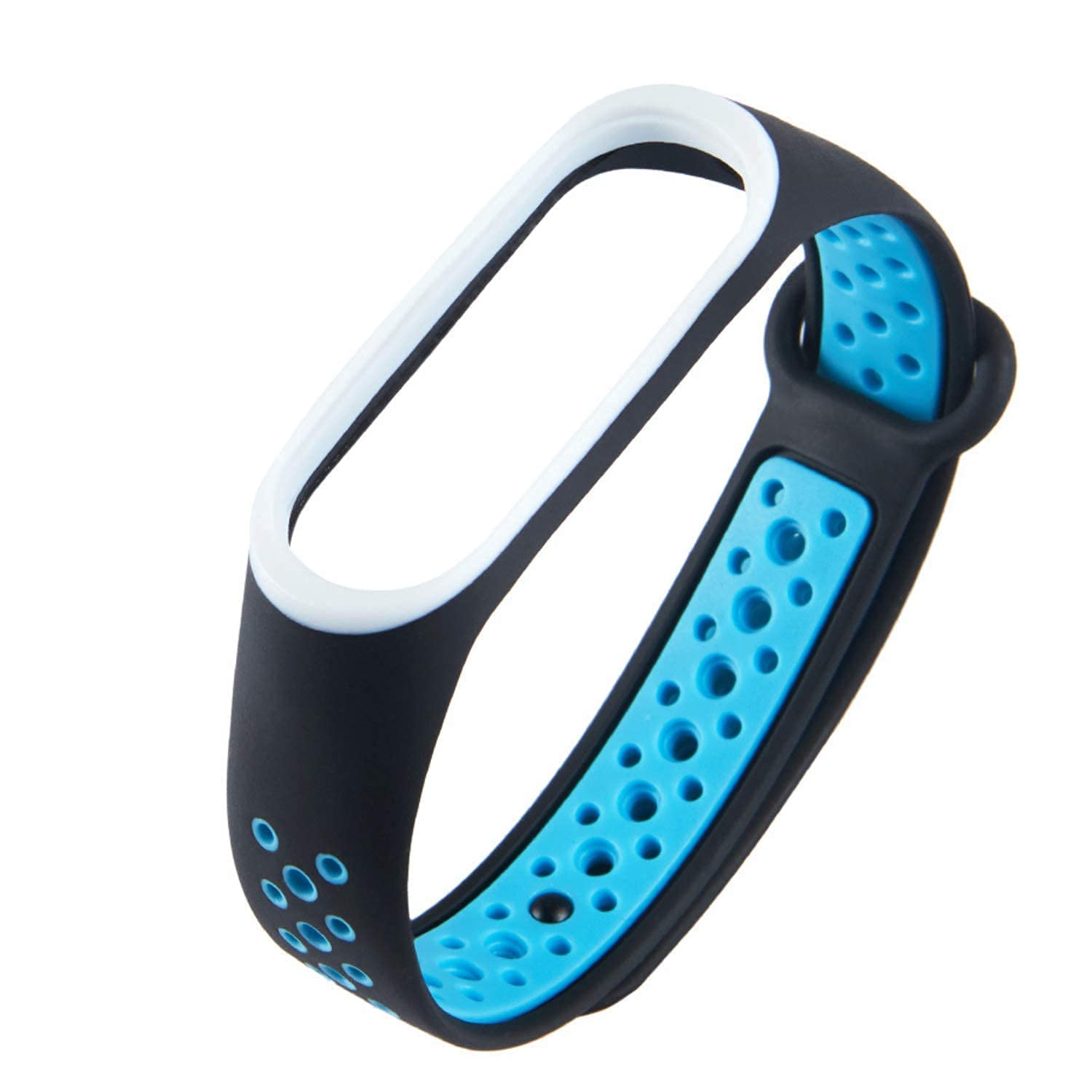 TechMount� Soft Silicone Sport Design Wristband Wrist Strap for Mi Smart Band(MI Band 3 & 4, Black-Blue)