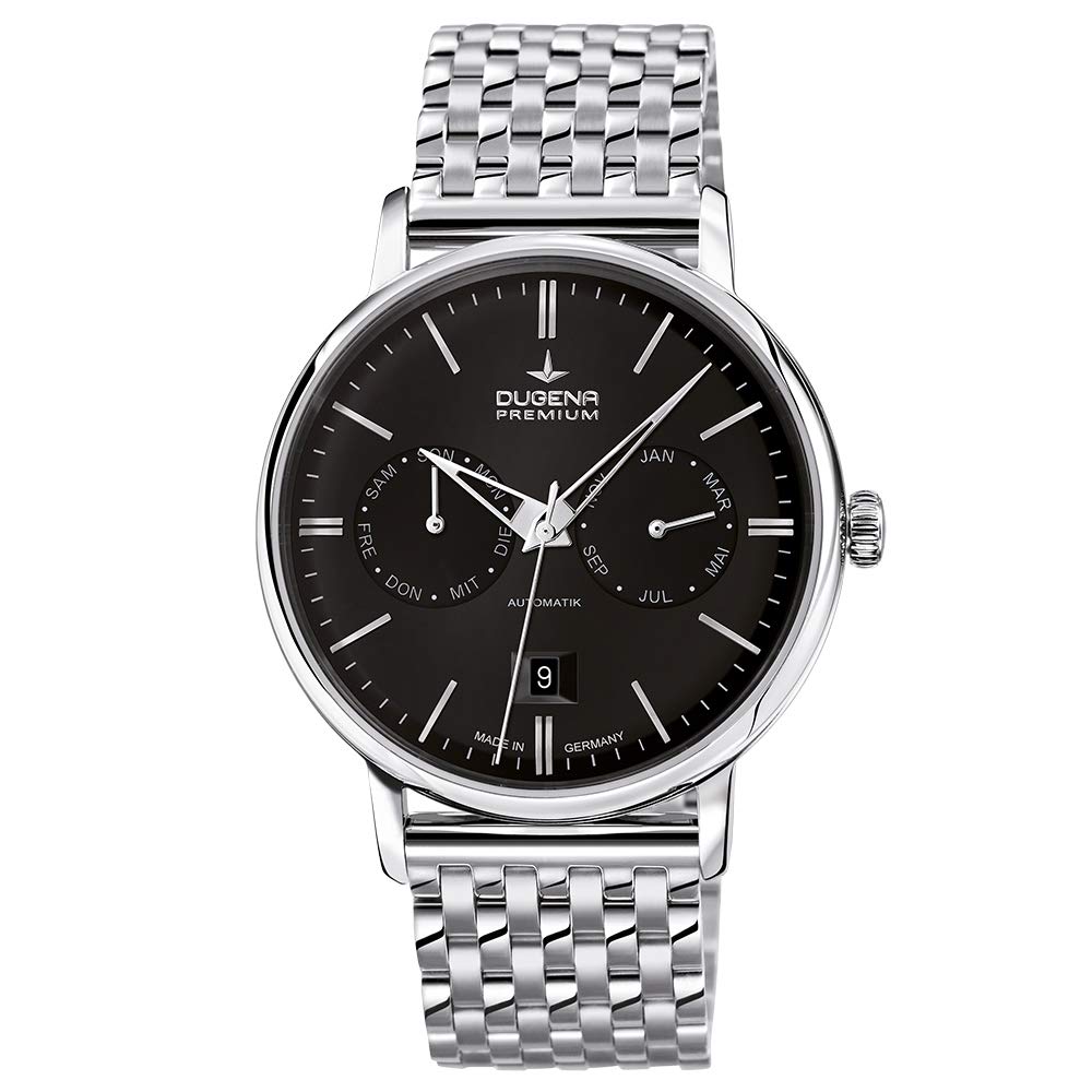 DugenaDugena Festa Kalender Herren-Armbanduhr, Automatikuhrwerk, Vollkalender, Edelstahlgehäuse, Saphirglas, Edelstahlarmband, Doppelfaltdrückerschließe, 5 bar