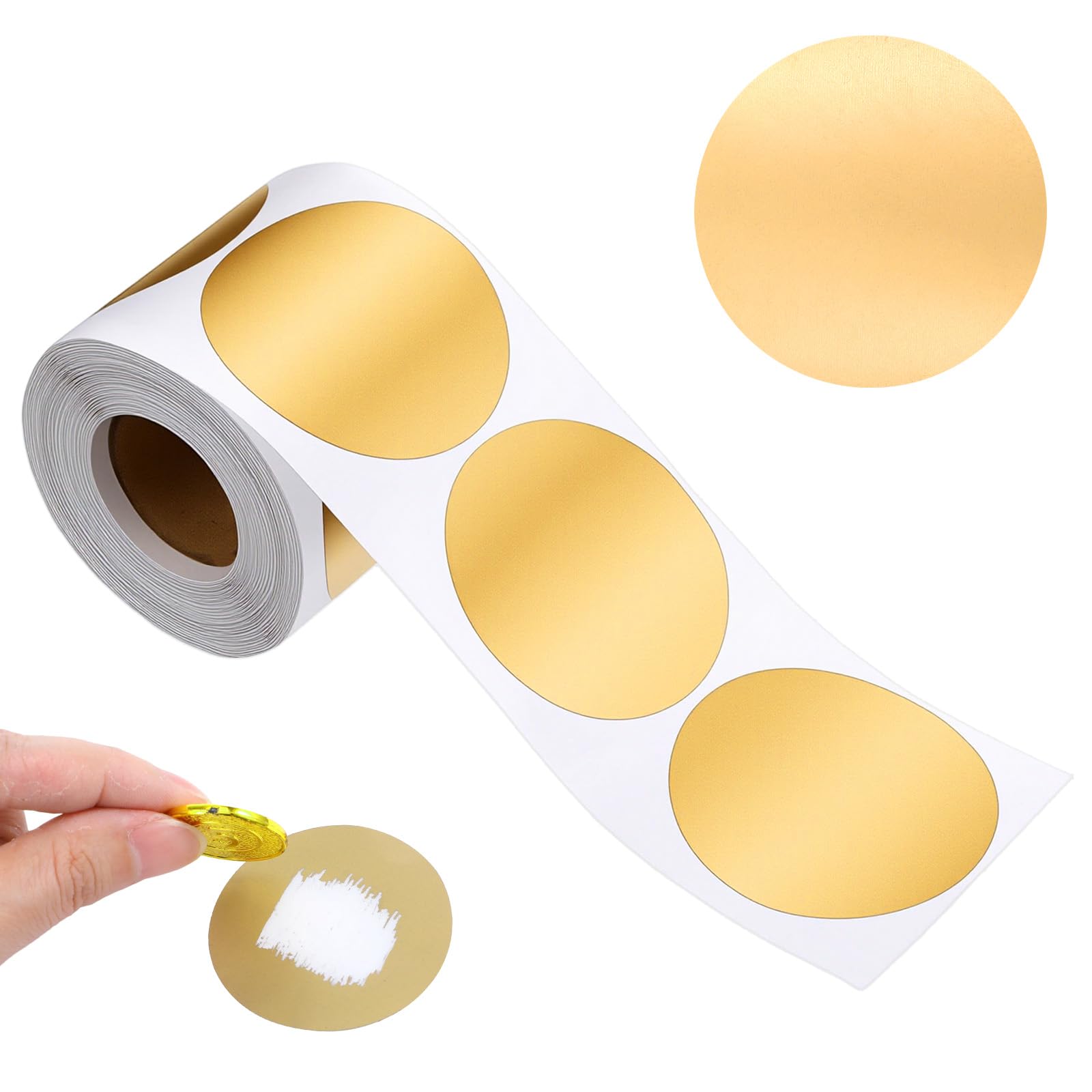 300Pcs 5CM Scratch Off Stickers, Self Adhesive DIY Labels for Lottery Tickets, Round Gold Scratch Off Stickers Roll(Gold)
