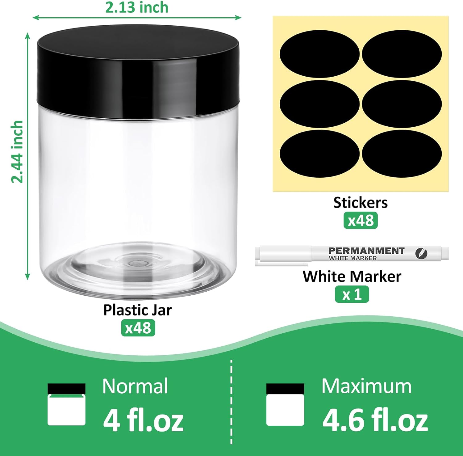 Eupako 48 Pack Plastic Jars with Lids 4 OZ - Empty Clear Cosmetics Containers with Pen and Labels, Round Small Plastic Jars with Screw On Lids for Slime, Makeup, Butter, Cream, Lotion, Pot, Dry Food