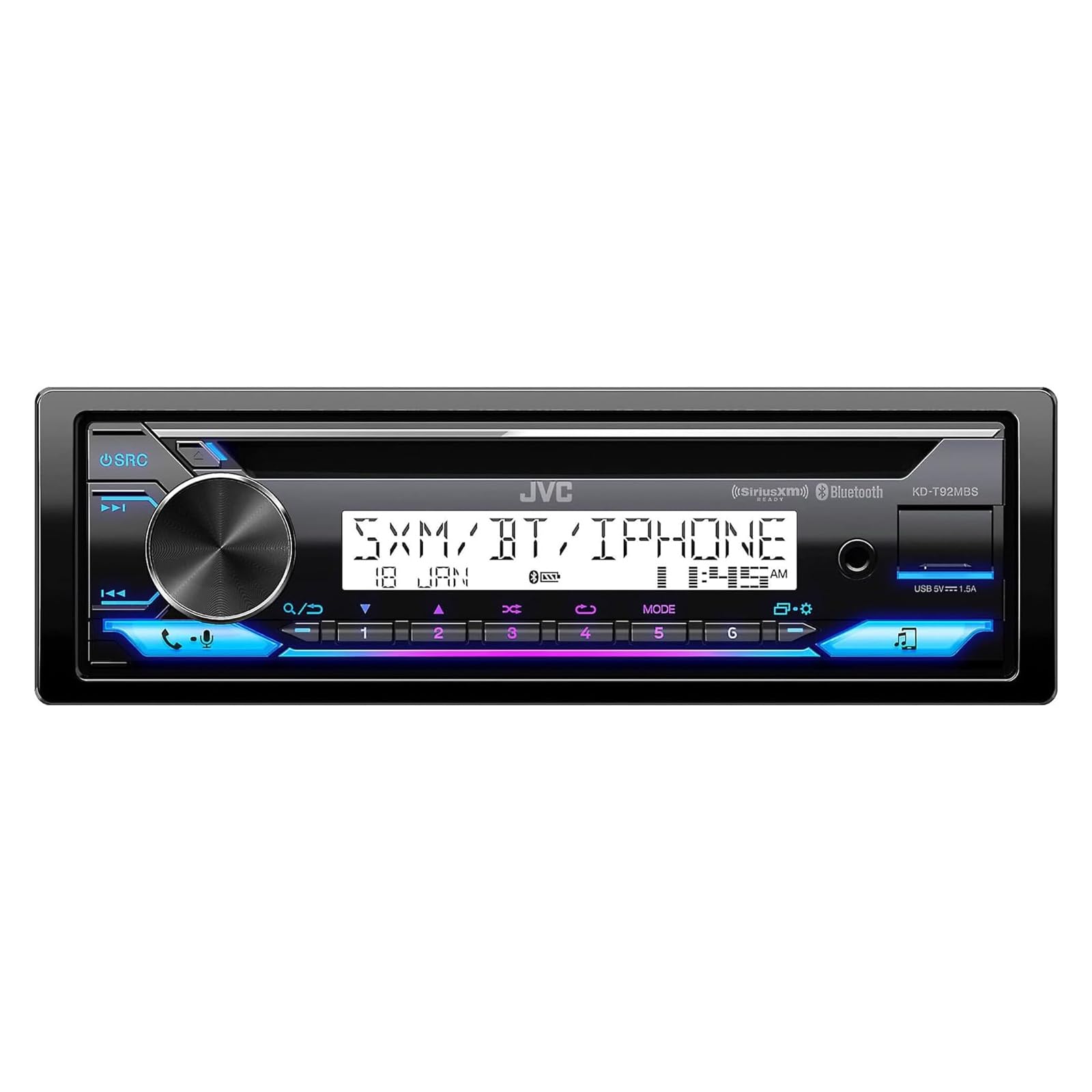 JVC Single DIN Headunit Bluetooth Radio USB AUX AM/FM CD Player Marine Receiver Bundle Combo with 2 Pairs (Qty 4) 6.5