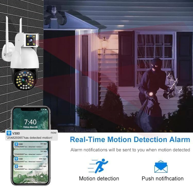 Image of securinnov 6MP 4G SIM Dual Lens Outdoor PTZ CCTV Camera | 360 Rotation | Color Night Vision | Smart Auto Tracking | Two-Way Audio | Wireless Security with V380 Pro App (4G Dual Lens PTZ)