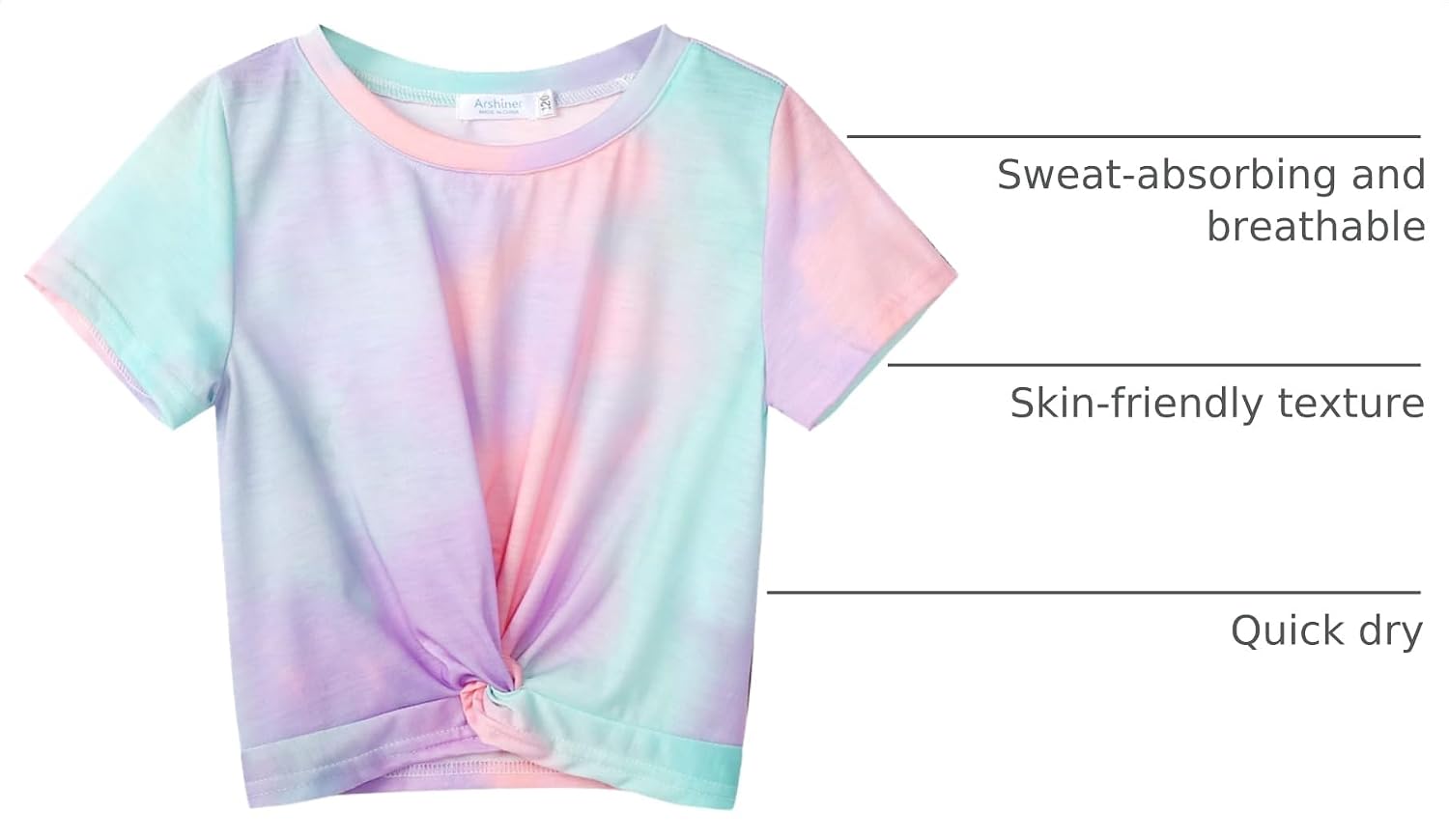 Arshiner Girls Casual Shirts Twist Front Short Sleeve Print Summer Tee Tops