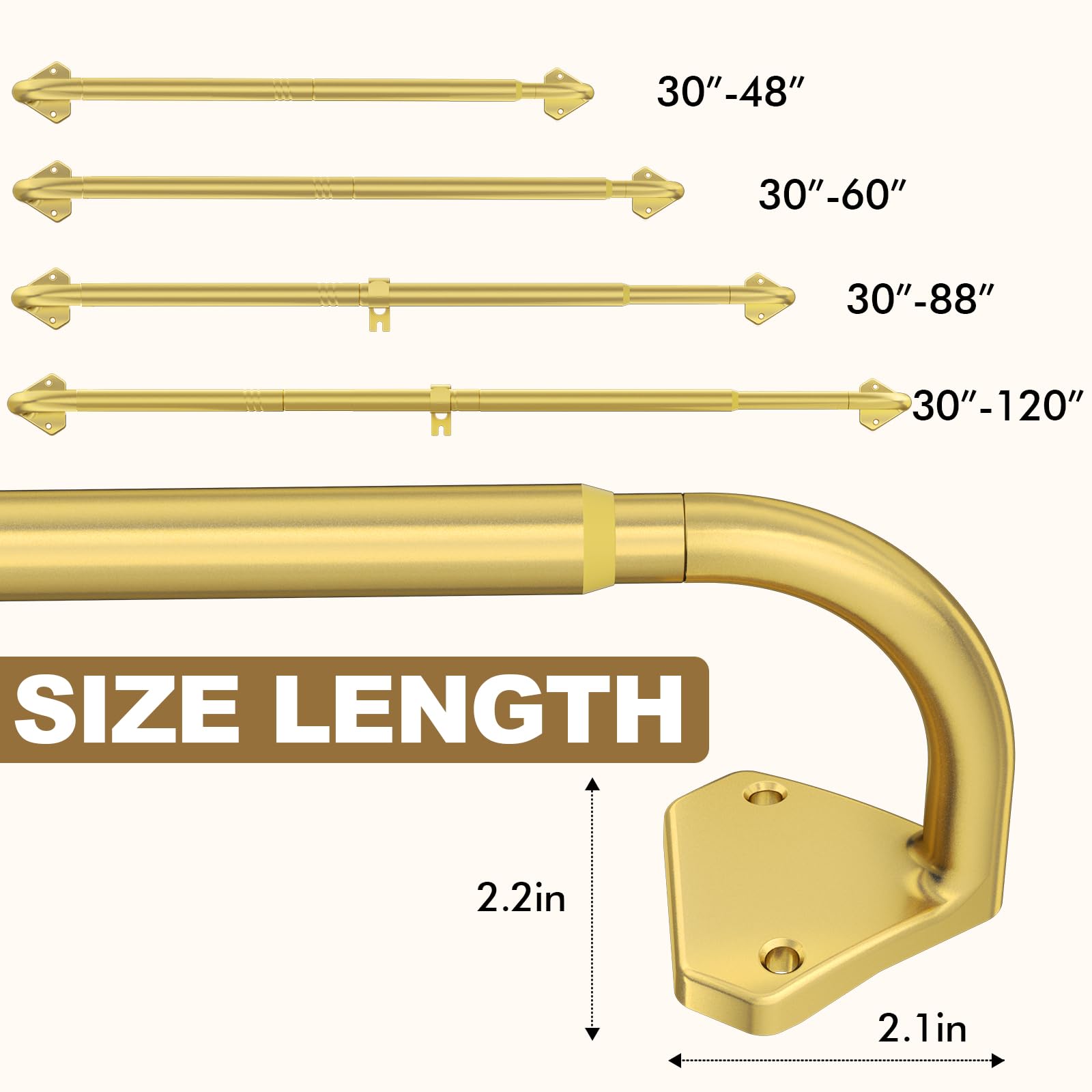 GXOACKJ Gold Curtain Rods for Windows 66 to 120 inch, 5/8 inch Adjustable Wrap Around Blackout Curtain Rods for Bedroom & Outdoor - Image 4